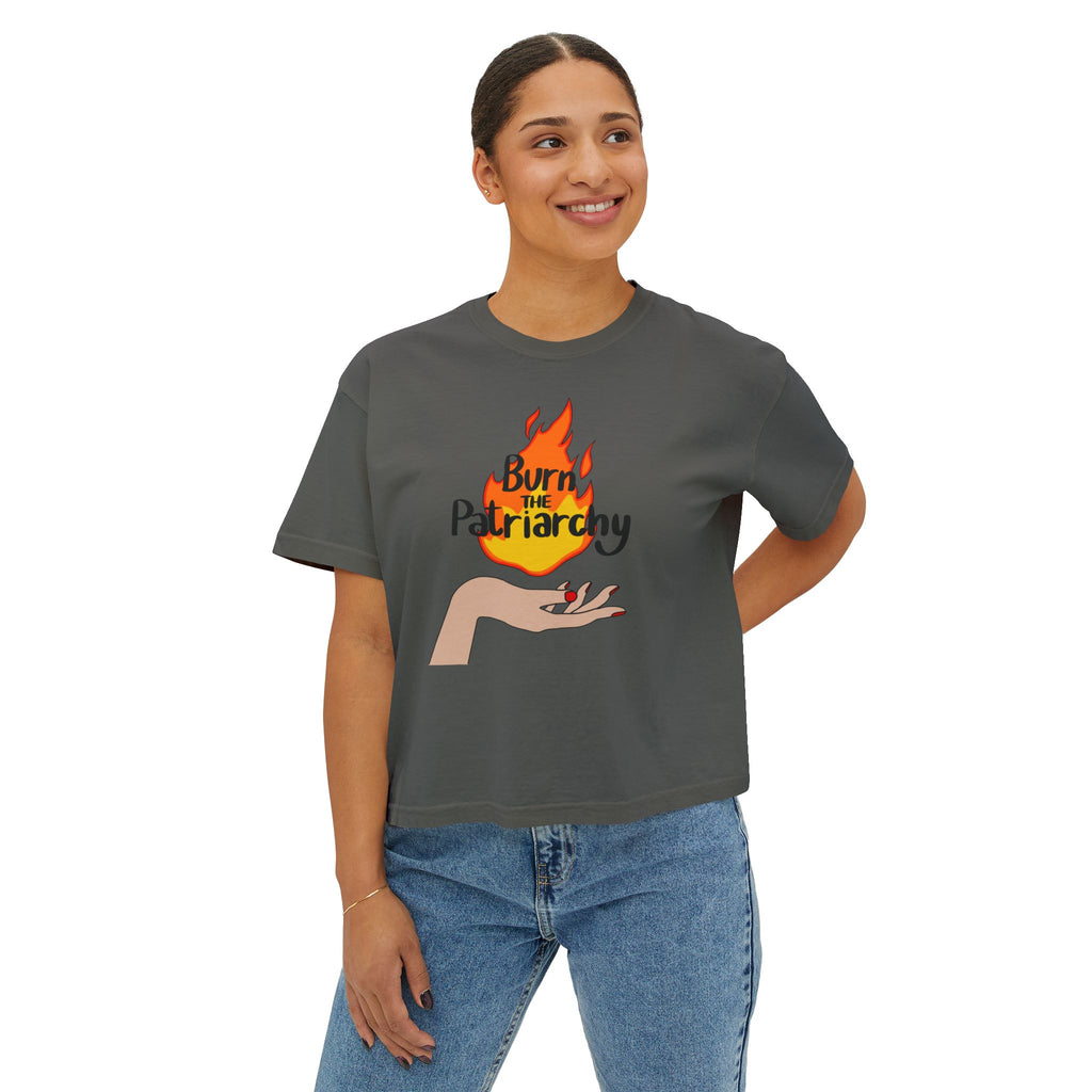 Burn the Patriarchy Boxy Tee — Feminist Graphic Crop T-Shirt