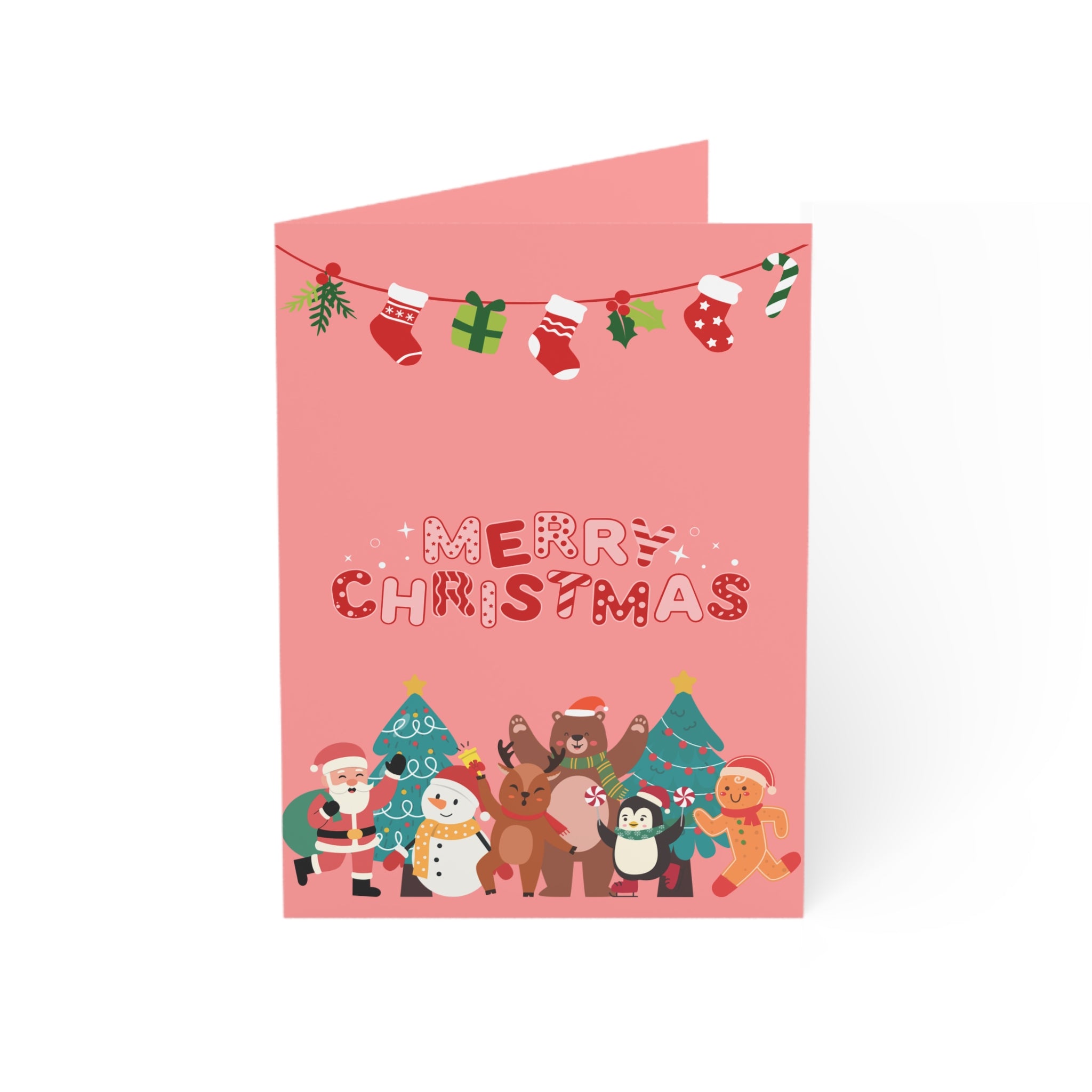 Fun Pink Christmas Card, Christmas Kids, Modern Design Greeting Cards (1, 10, 30, and 50pcs)