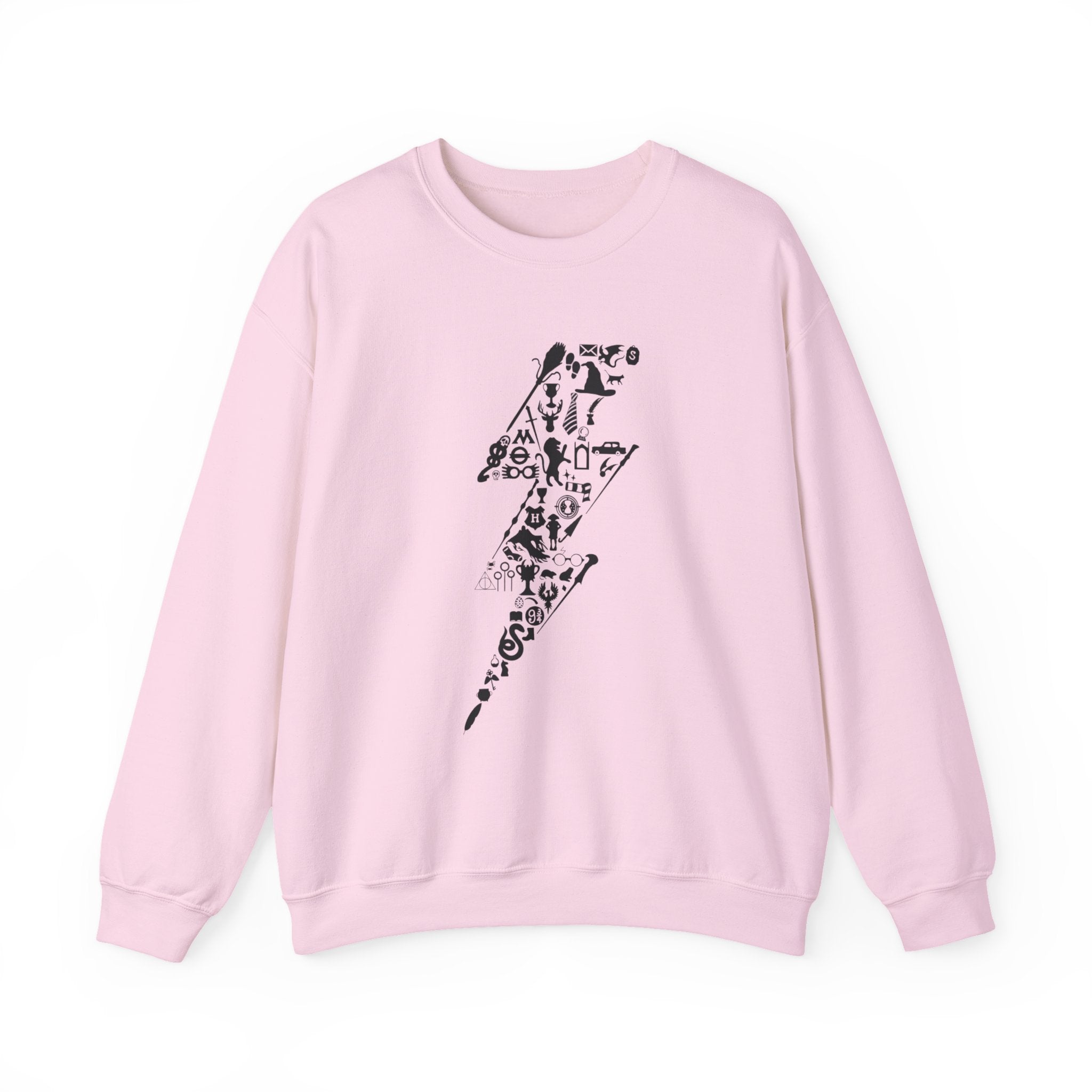 Lightning Bolt Symbol Crewneck Sweatshirt — Black Graphic Lightning Design