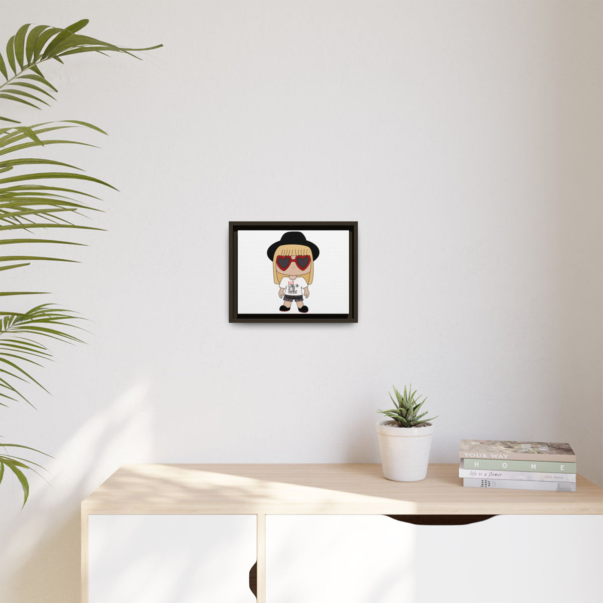 Framed Matte Canvas Art — Cute Blond Girl Illustration with 'A Lot Going On Right Now' Tee