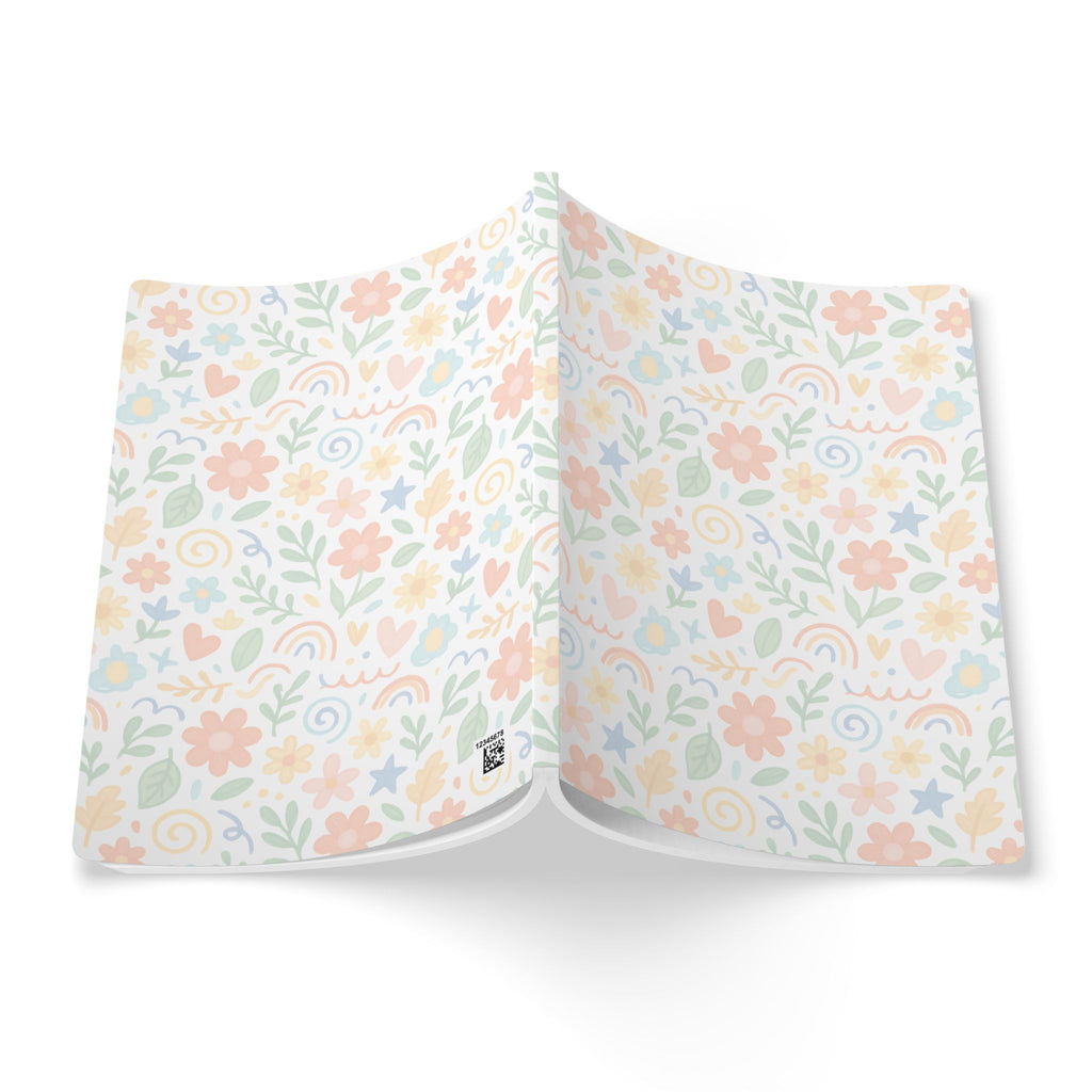 Floral Pastel Softcover Journal — Rainbow Hearts & Blooms Notebook