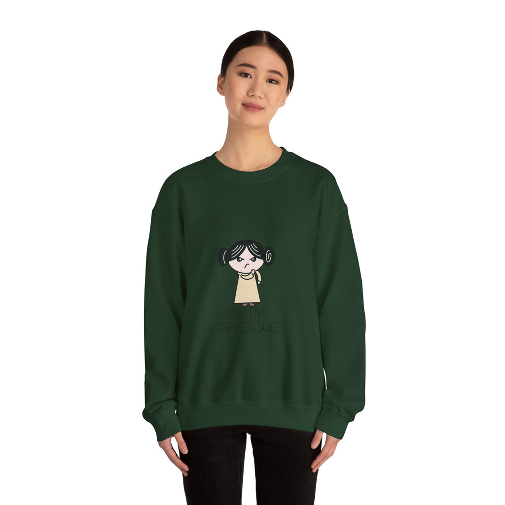 Crewneck Sweatshirt — Cute Cartoon Rebel 'Long Live the Resistance' Graphic