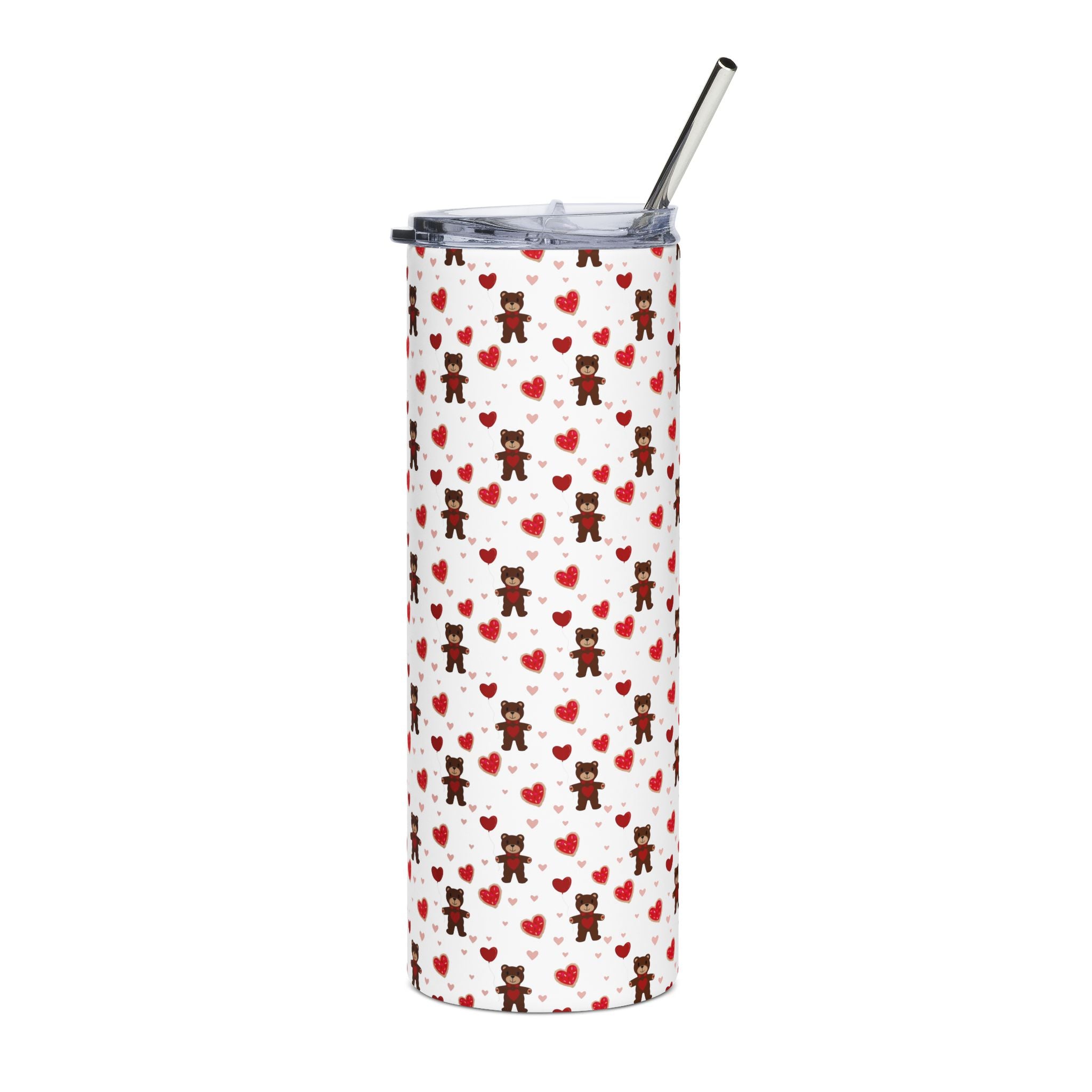 20oz Stainless Tumbler — Cute Teddy Bears & Hearts Pattern | Valentine Drinkware