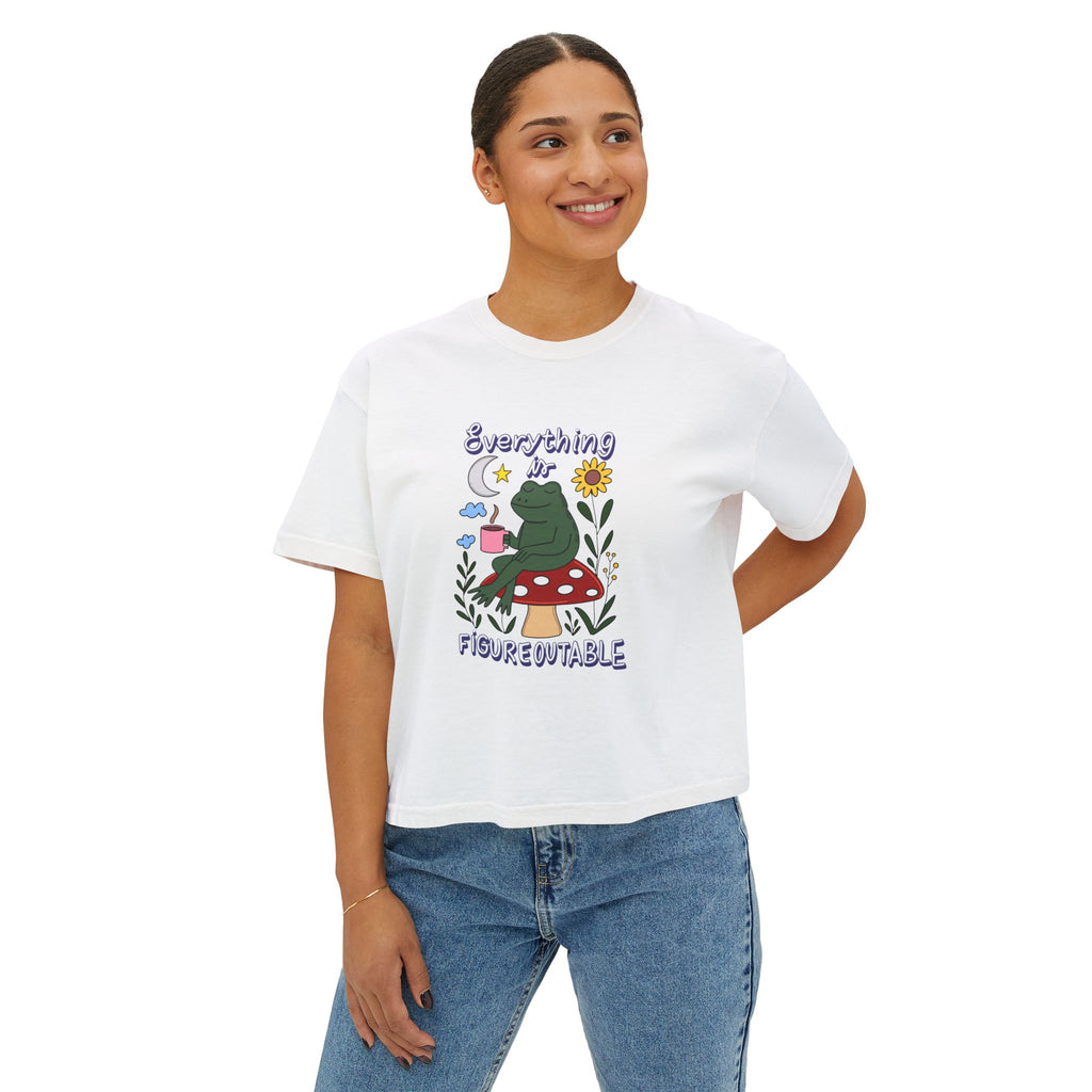 Everything Is Figurable Tee — Cute Frog Mushroom Graphic Women’s Boxy T‑Shirt
