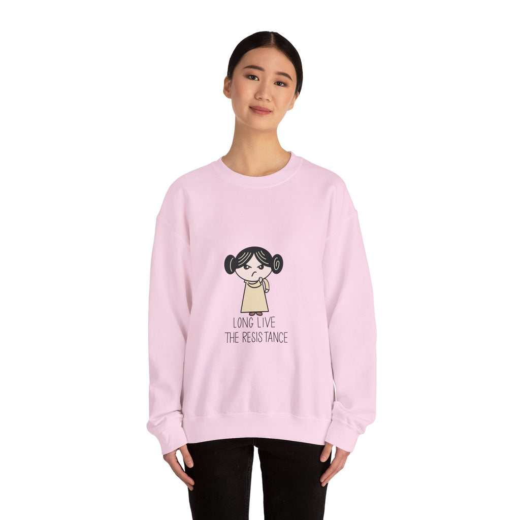 Crewneck Sweatshirt — Cute Cartoon Rebel 'Long Live the Resistance' Graphic