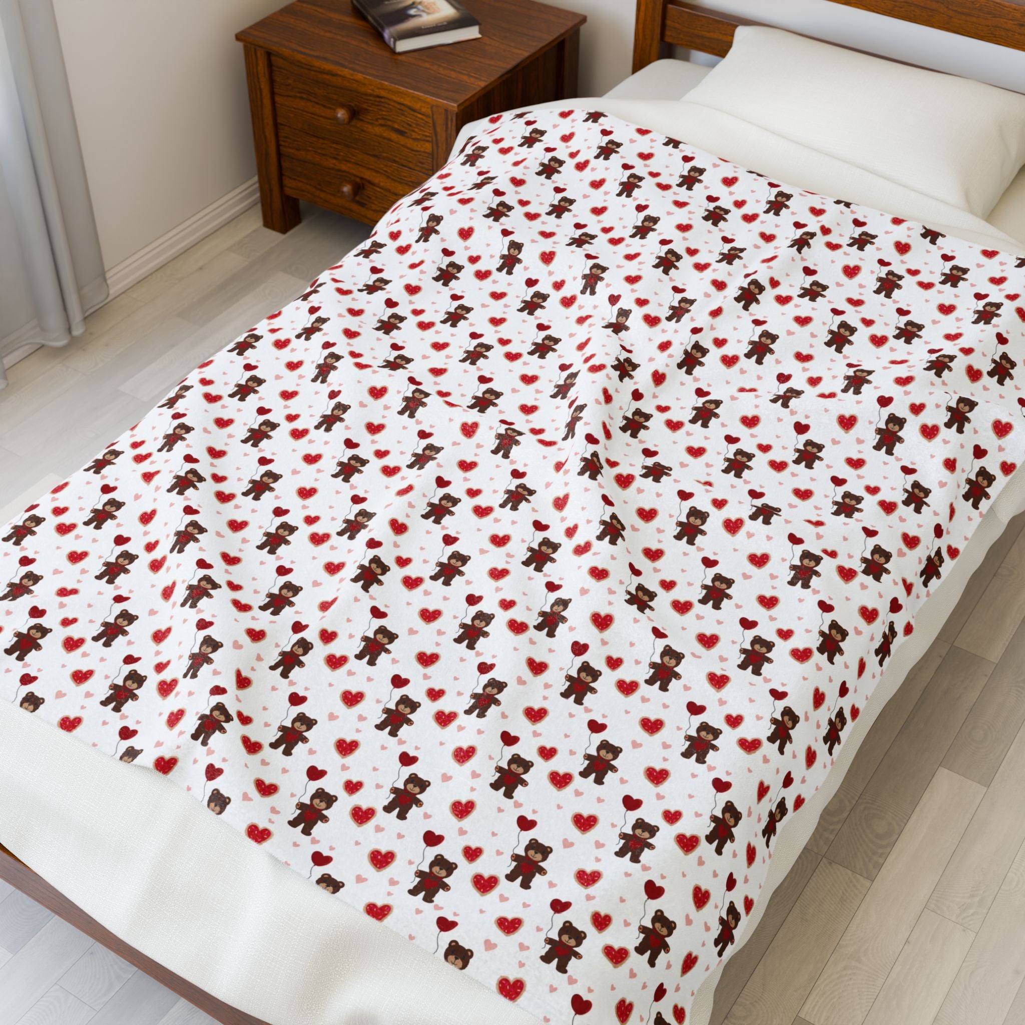 Valentine's Day Velveteen Plush Blanket — Romantic Hand-Drawn Cute Design
