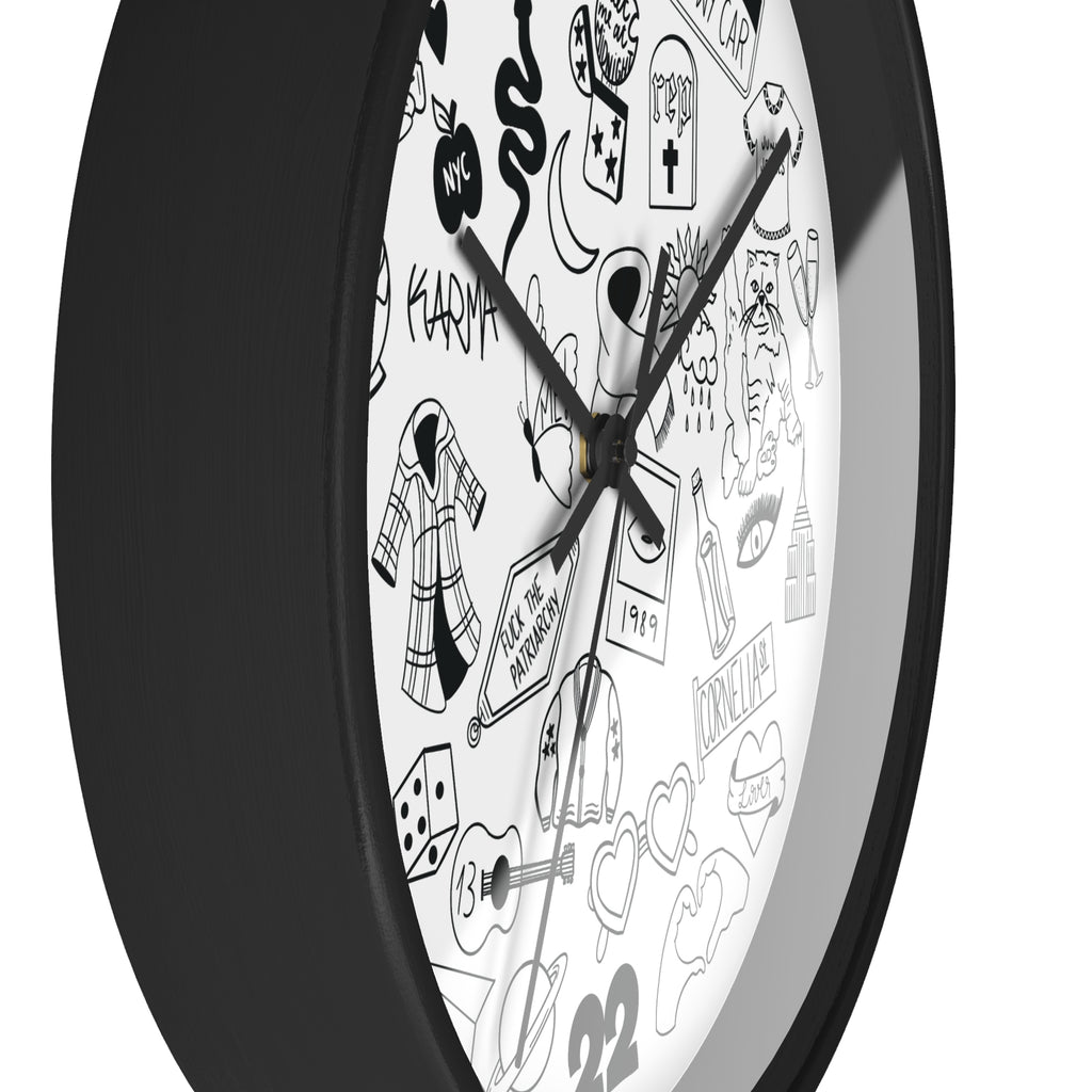 Swiftie Black & White Wall Clock with Fun Illustrations - Perfect Home Décor