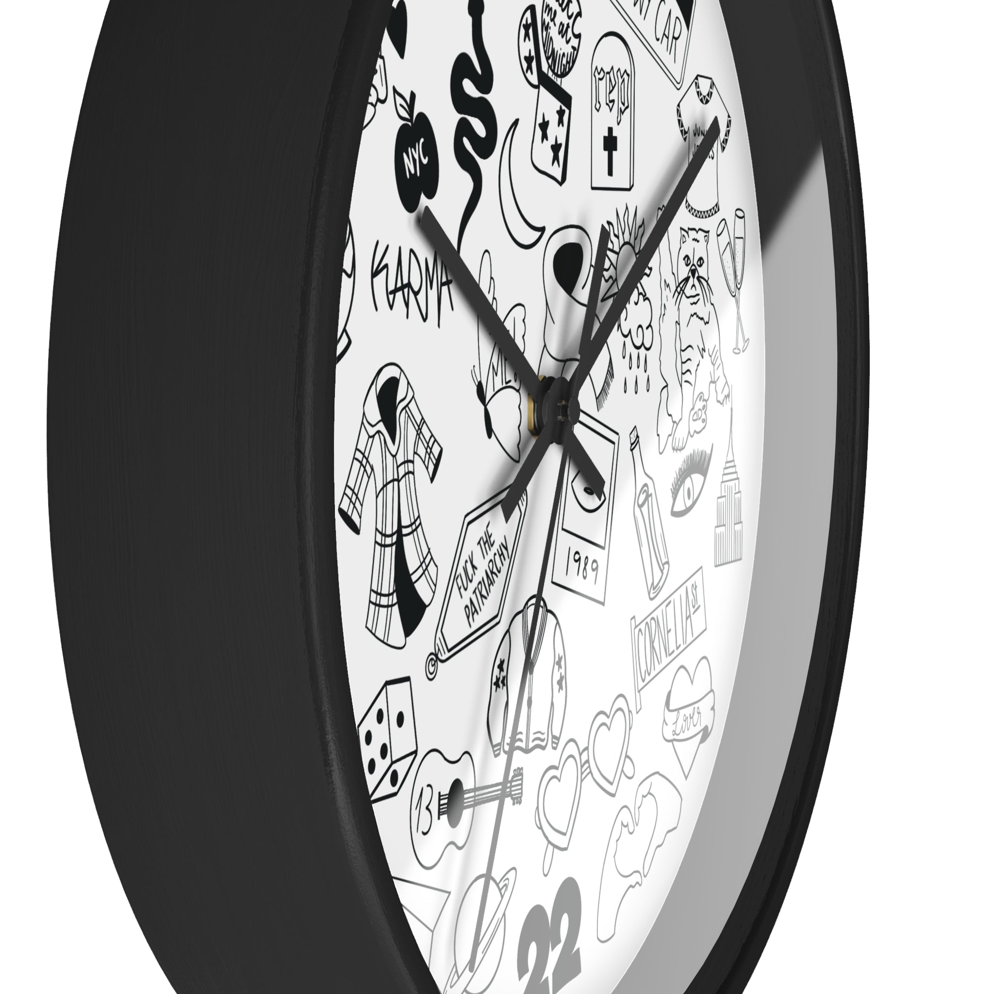 Swiftie Black & White Wall Clock with Fun Illustrations - Perfect Home Décor