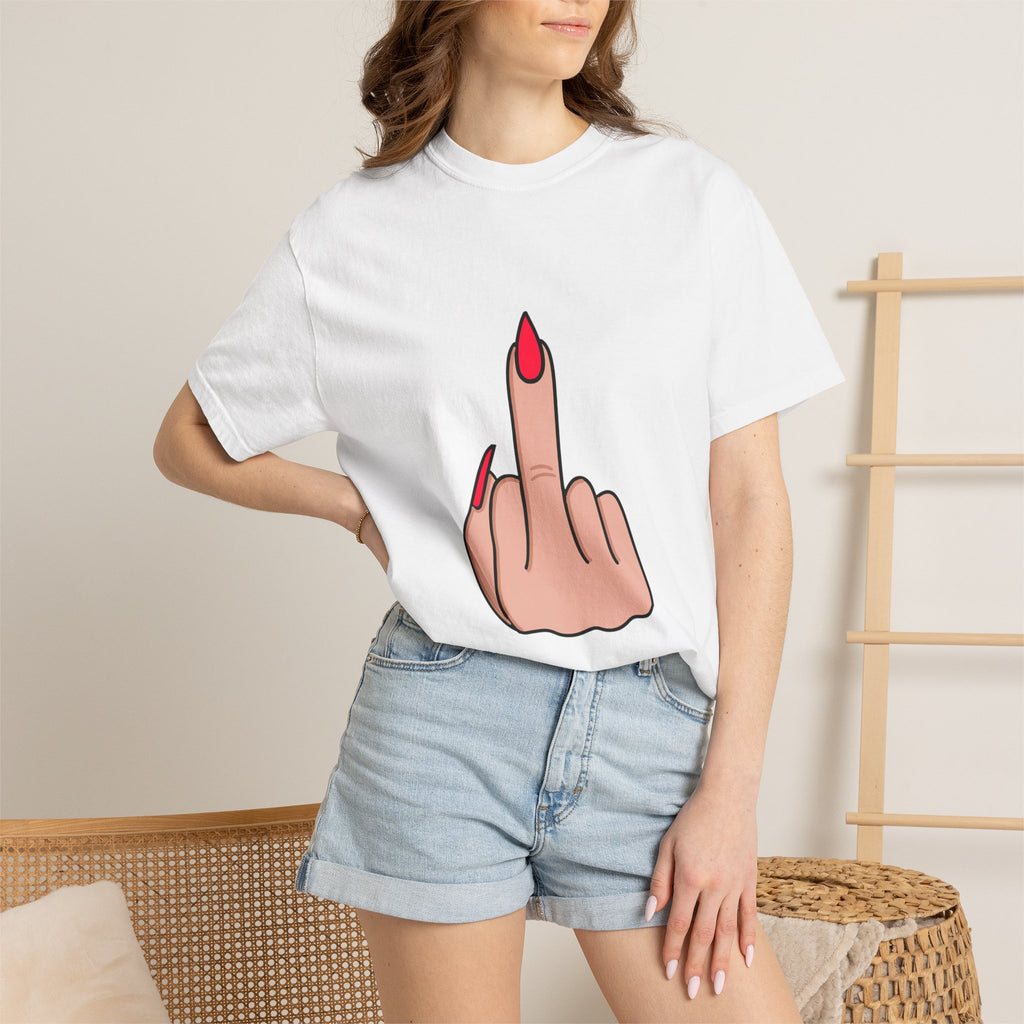 Graphic T-Shirt — Bold Red-Nail Middle Finger Illustration