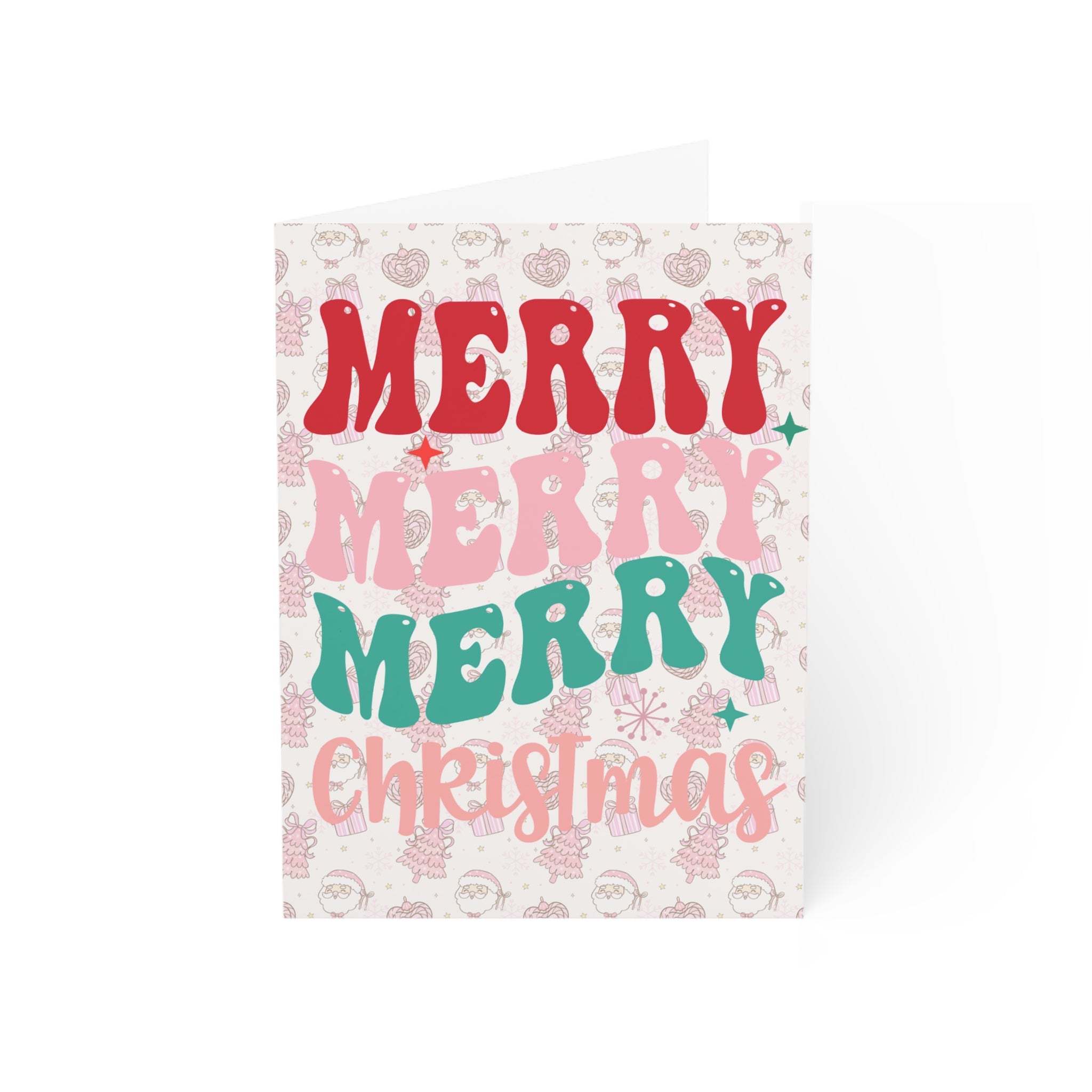 Merry Christmas Card, Pink Christmas, Modern Design Greeting Cards (1, 10, 30, and 50pcs)