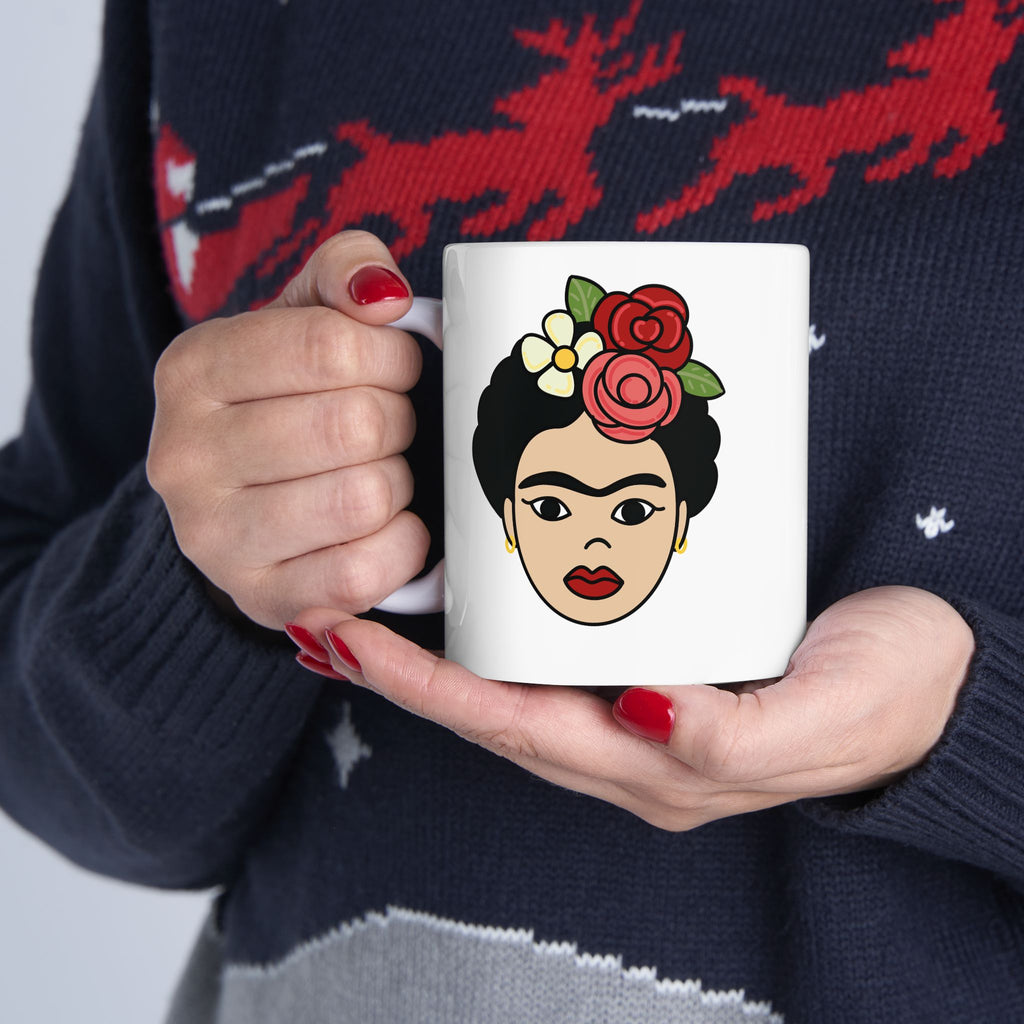Frida-Inspired Floral Portrait Ceramic Mug (11oz, 15oz)
