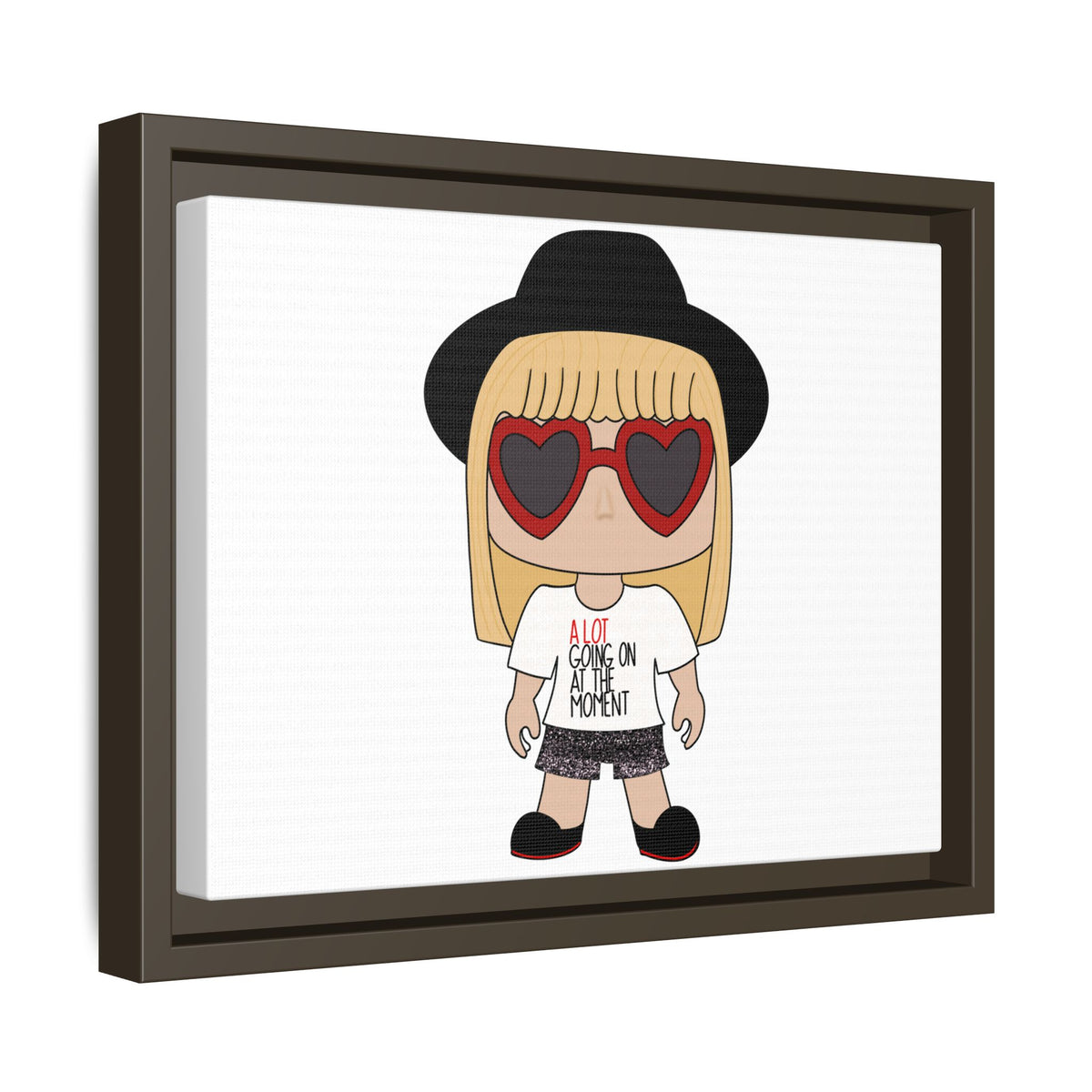 Framed Matte Canvas Art — Cute Blond Girl Illustration with 'A Lot Going On Right Now' Tee