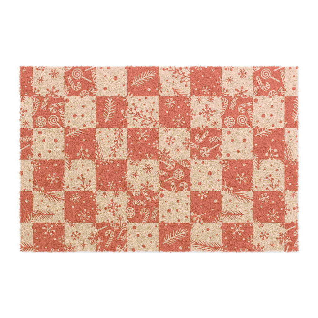 Festive Checkerboard Doormat, Holiday Home Decor, Christmas Welcome Mat, Rustic Front Porch Rug, Seasonal Entrance Way