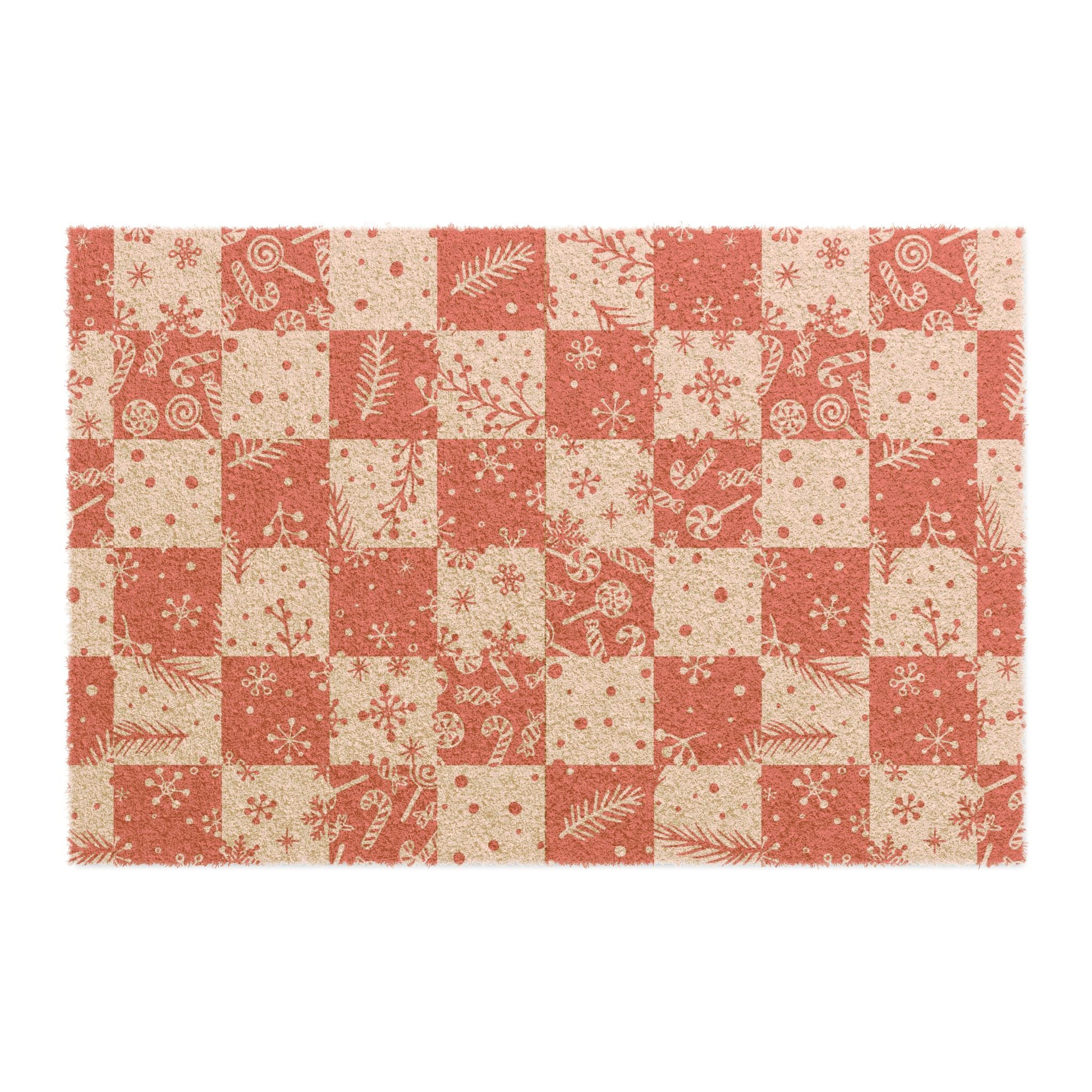 Festive Checkerboard Doormat, Holiday Home Decor, Christmas Welcome Mat, Rustic Front Porch Rug, Seasonal Entrance Way