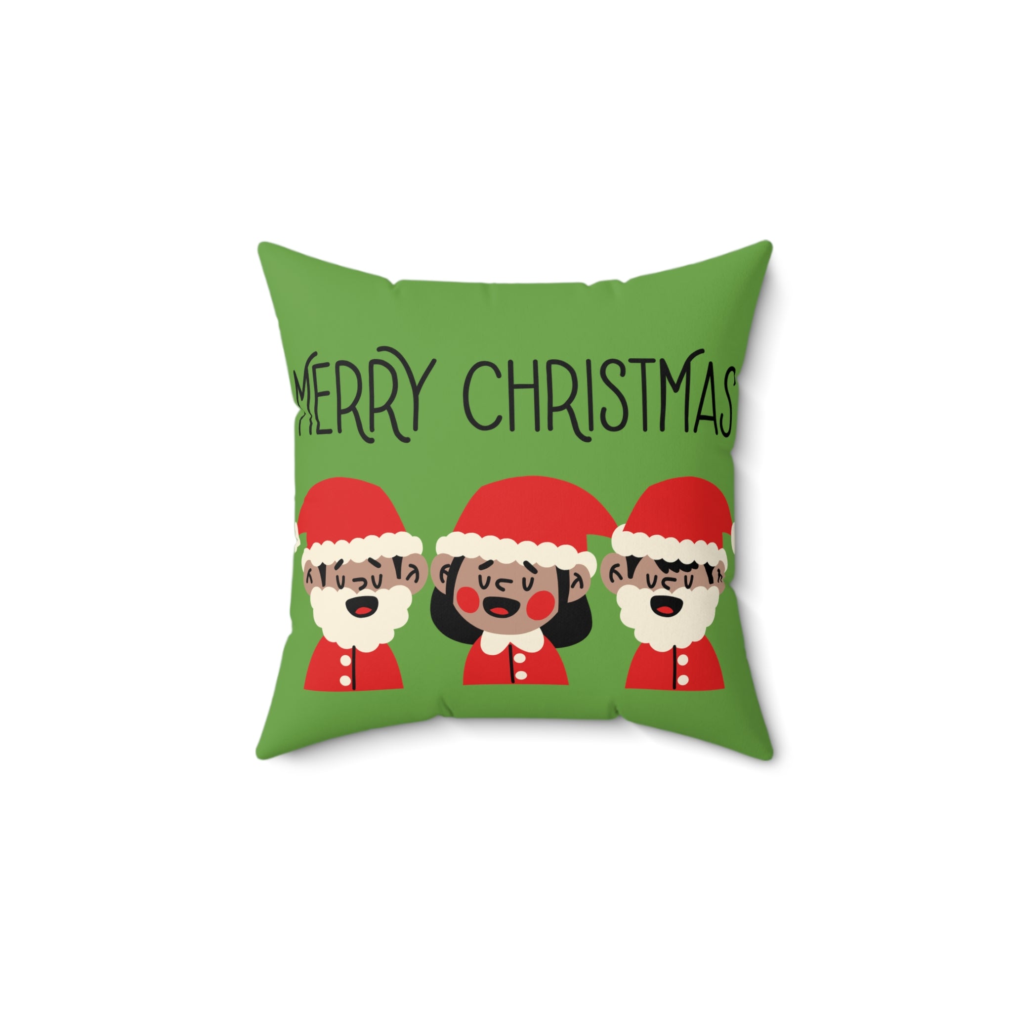 Christmas Caroler Faux Suede Square Pillow — Merry Christmas Holiday Throw Pillow