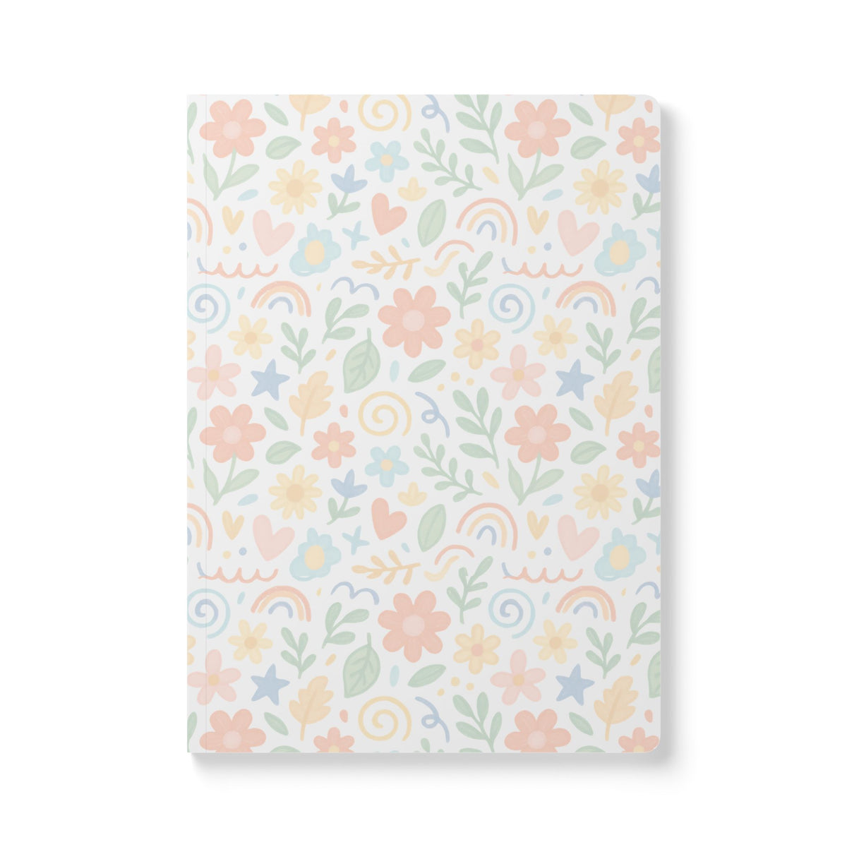 Floral Pastel Softcover Journal — Rainbow Hearts & Blooms Notebook