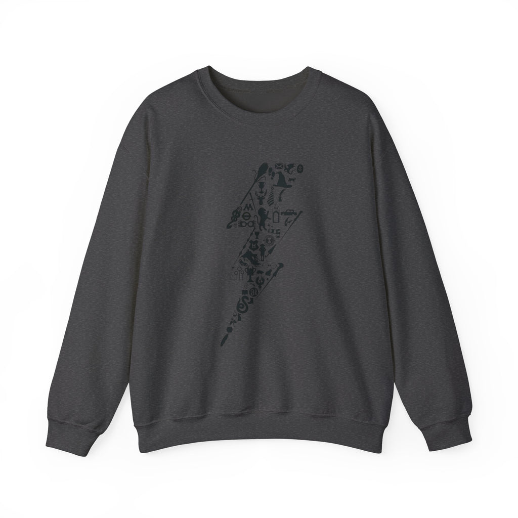 Lightning Bolt Symbol Crewneck Sweatshirt — Black Graphic Lightning Design