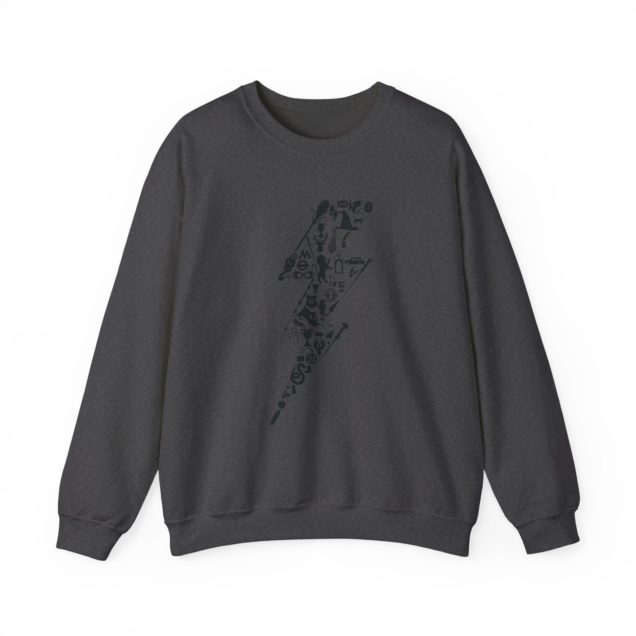 Lightning Bolt Symbol Crewneck Sweatshirt — Black Graphic Lightning Design