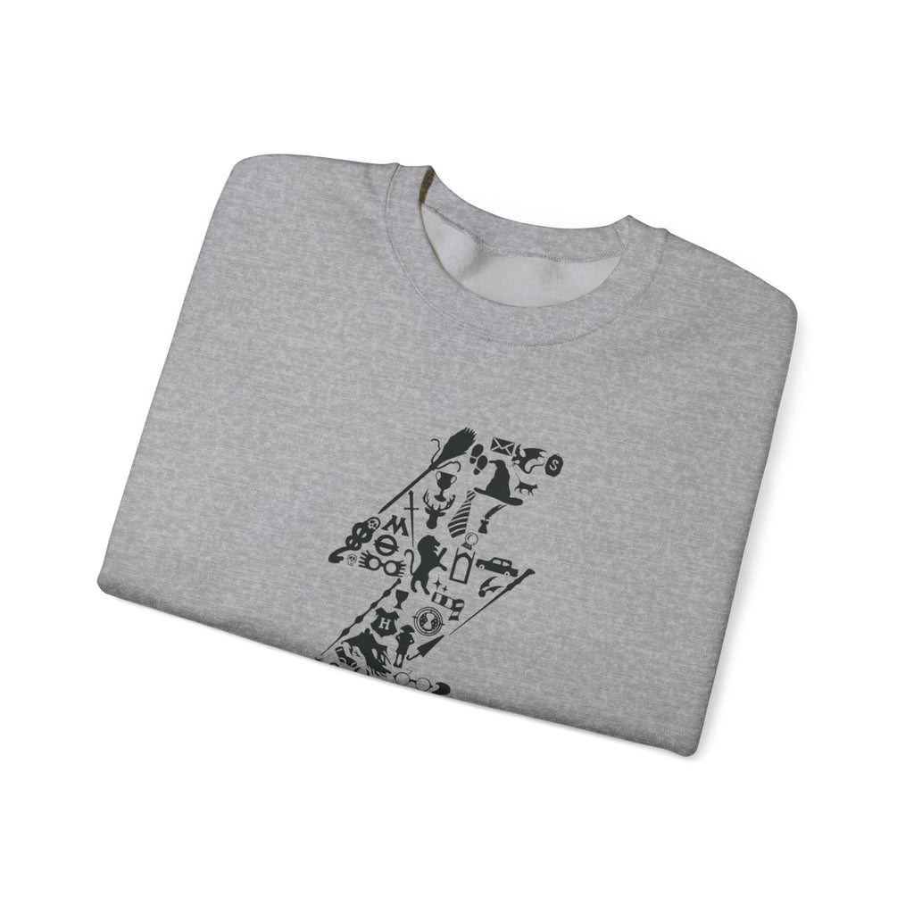 Lightning Bolt Symbol Crewneck Sweatshirt — Black Graphic Lightning Design