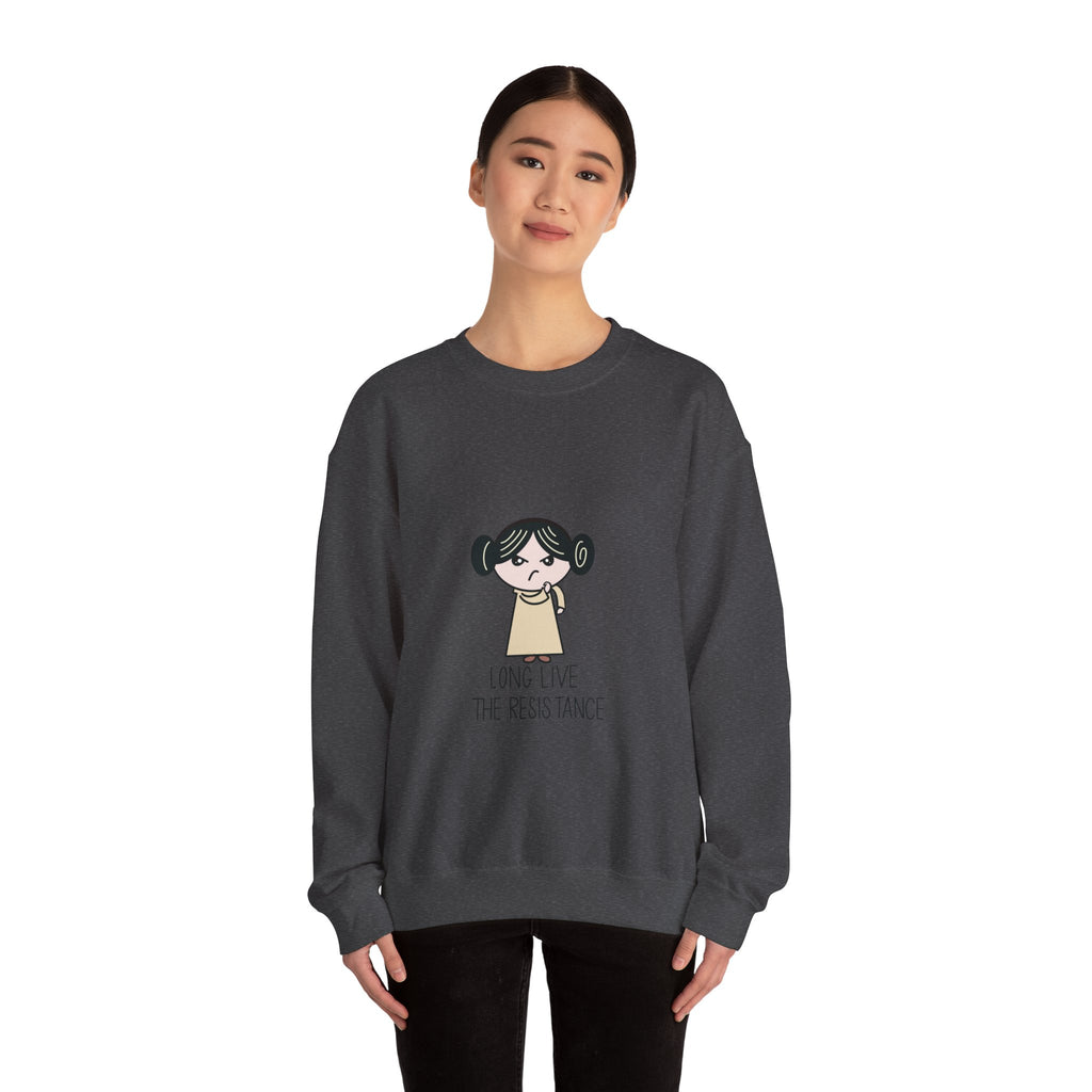 Crewneck Sweatshirt — Cute Cartoon Rebel 'Long Live the Resistance' Graphic