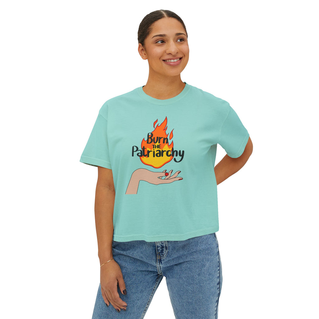 Burn the Patriarchy Boxy Tee — Feminist Graphic Crop T-Shirt