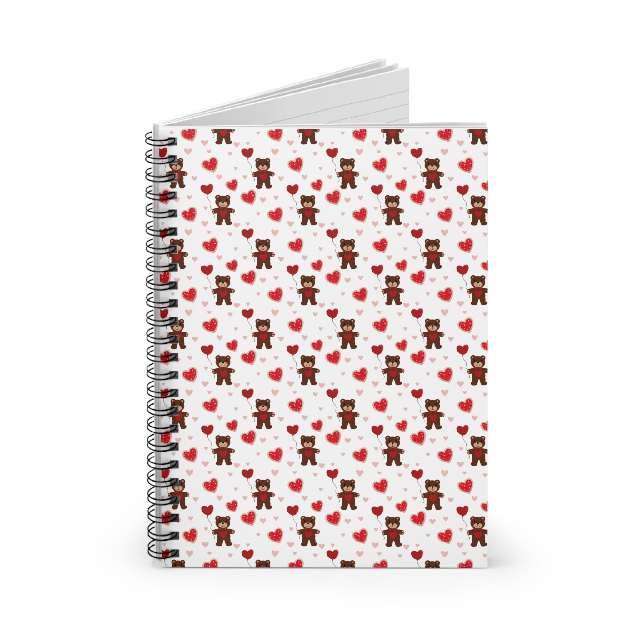 Valentine Teddy Bear Spiral Notebook — Ruled Love-Heart Journal