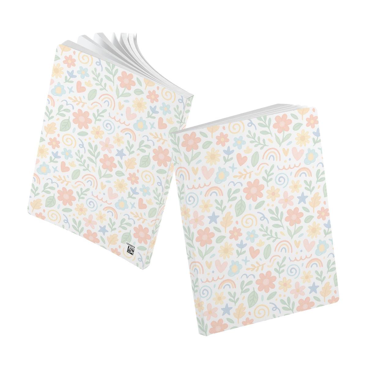 Floral Pastel Softcover Journal — Rainbow Hearts & Blooms Notebook