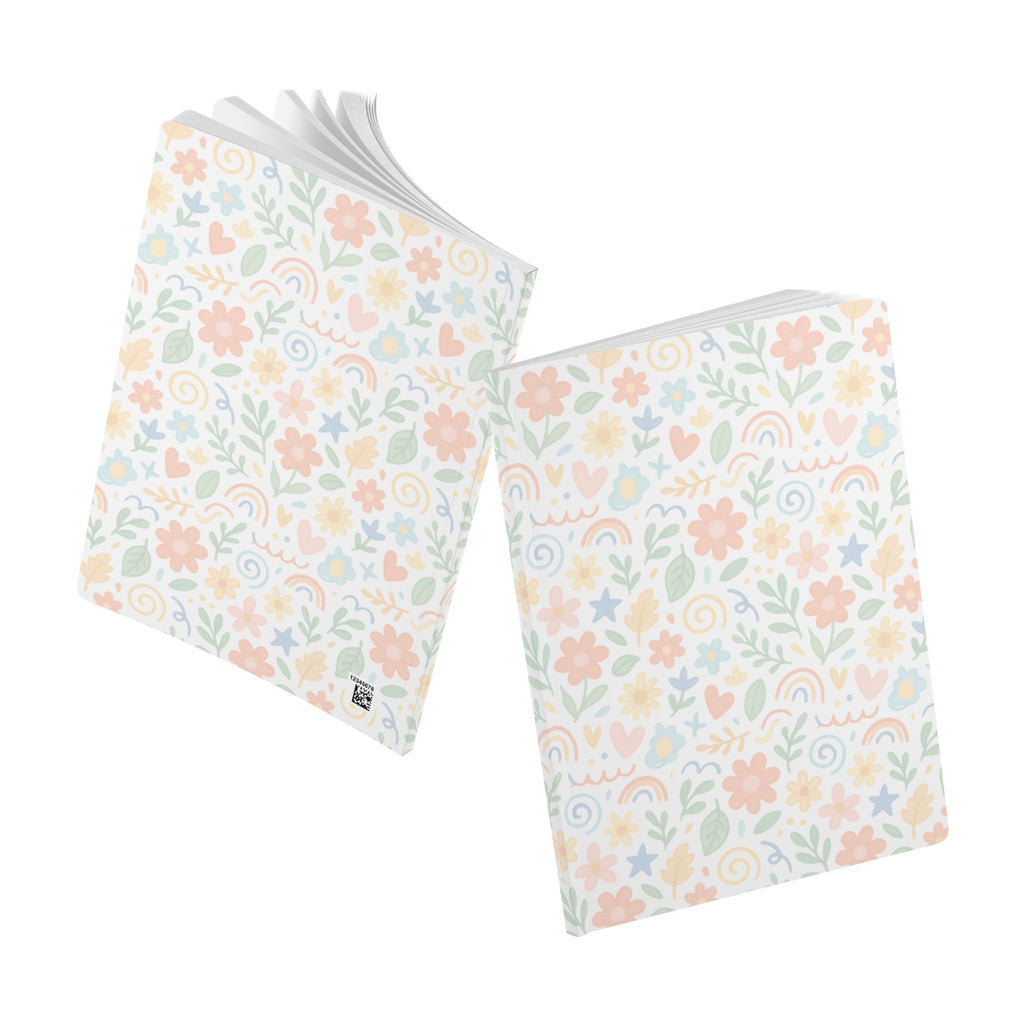 Floral Pastel Softcover Journal — Rainbow Hearts & Blooms Notebook