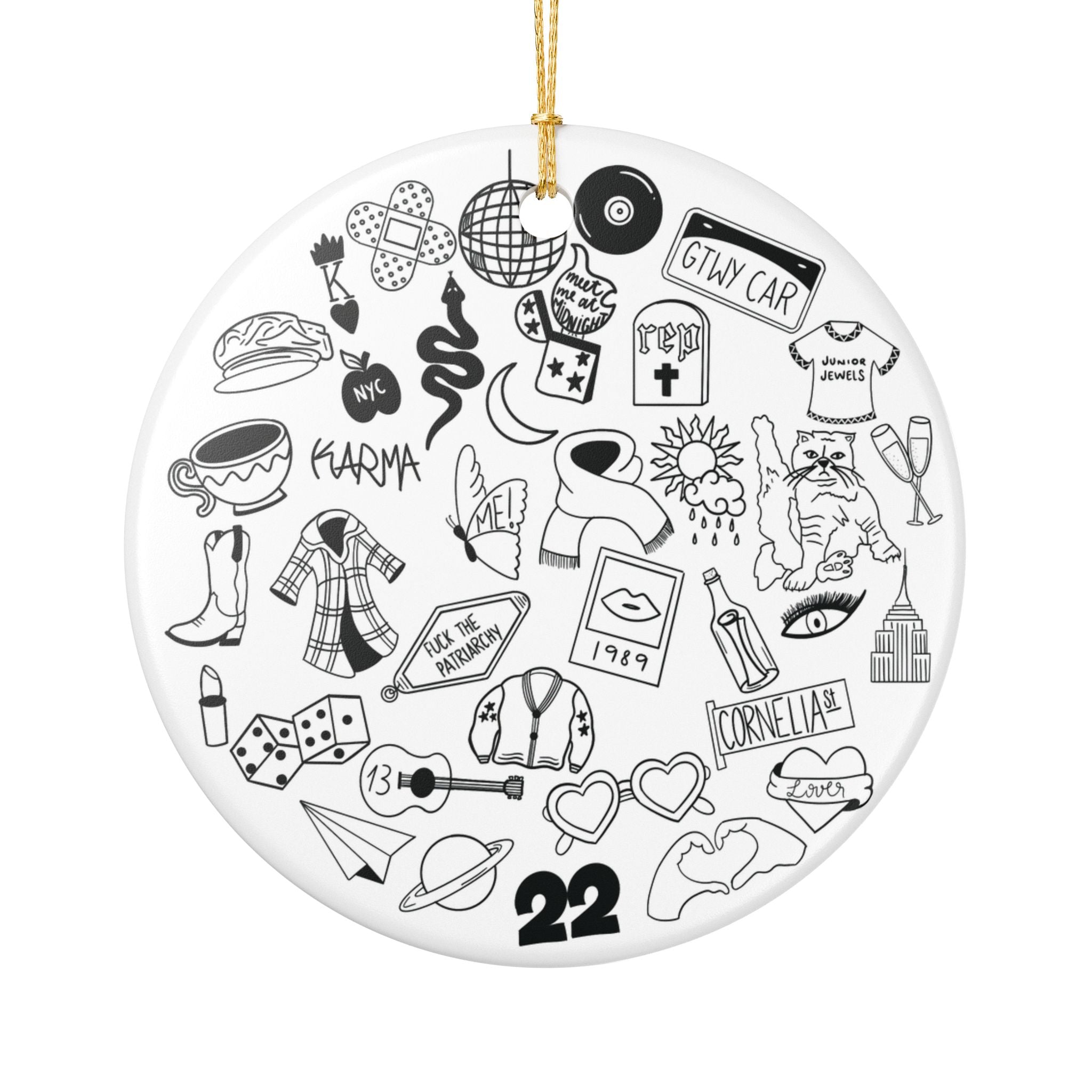 Ceramic Ornament - Music Inspired Doodles - Perfect Gift for Swifties