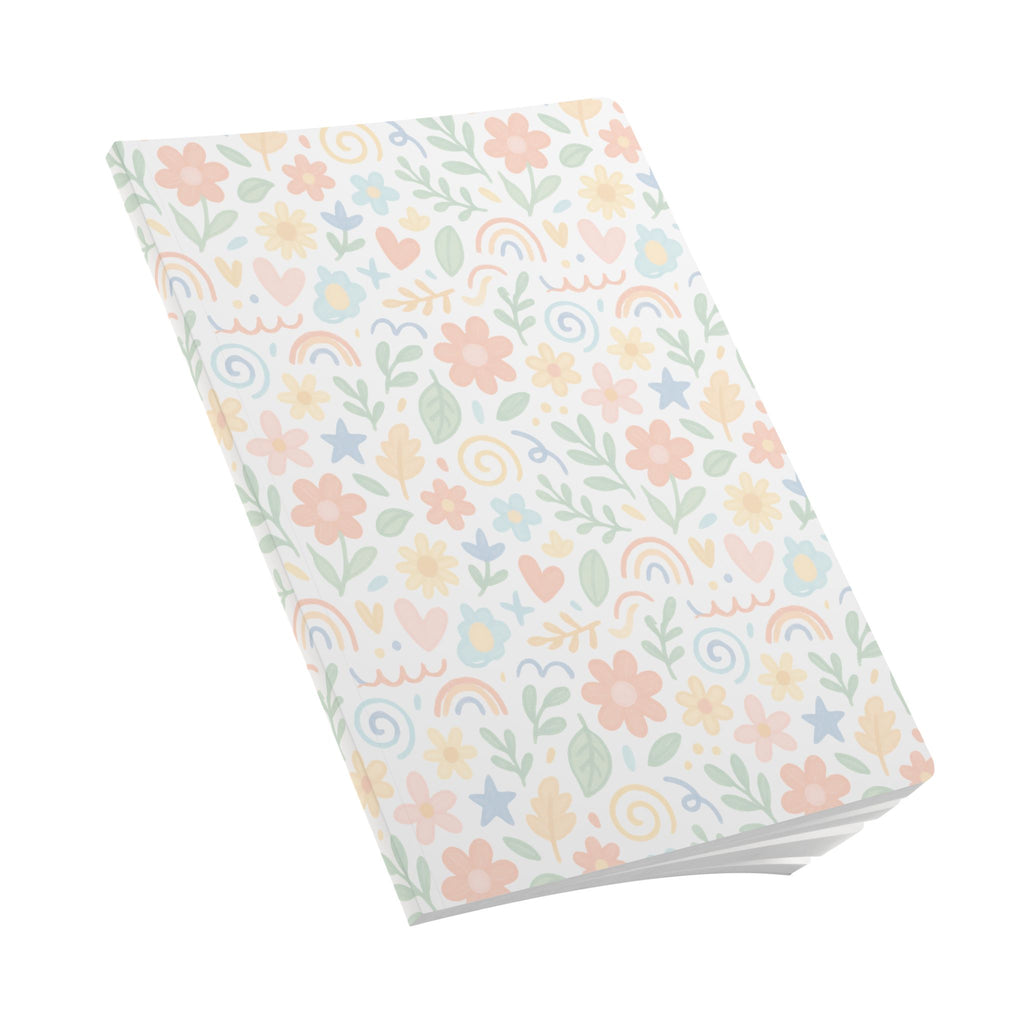 Floral Pastel Softcover Journal — Rainbow Hearts & Blooms Notebook