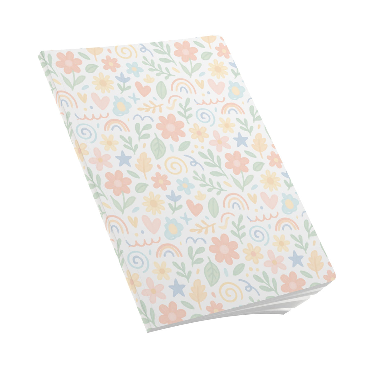 Floral Pastel Softcover Journal — Rainbow Hearts & Blooms Notebook