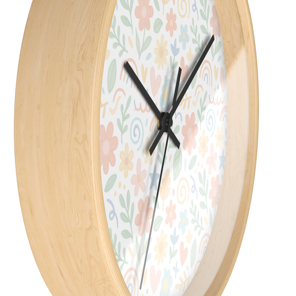 Floral Pastel Wall Clock — Soft Botanical Home Décor
