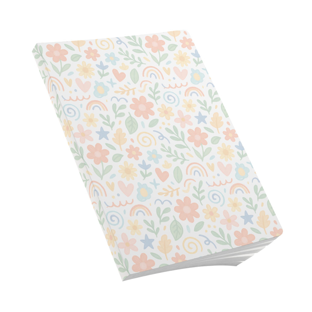 Floral Pastel Softcover Journal — Rainbow Hearts & Blooms Notebook
