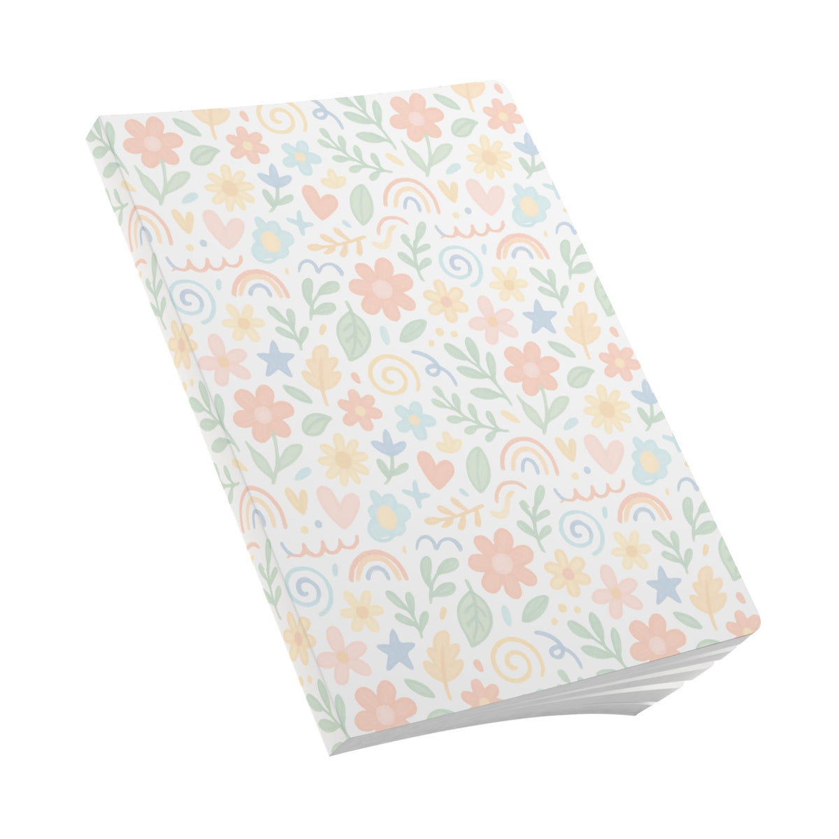 Floral Pastel Softcover Journal — Rainbow Hearts & Blooms Notebook