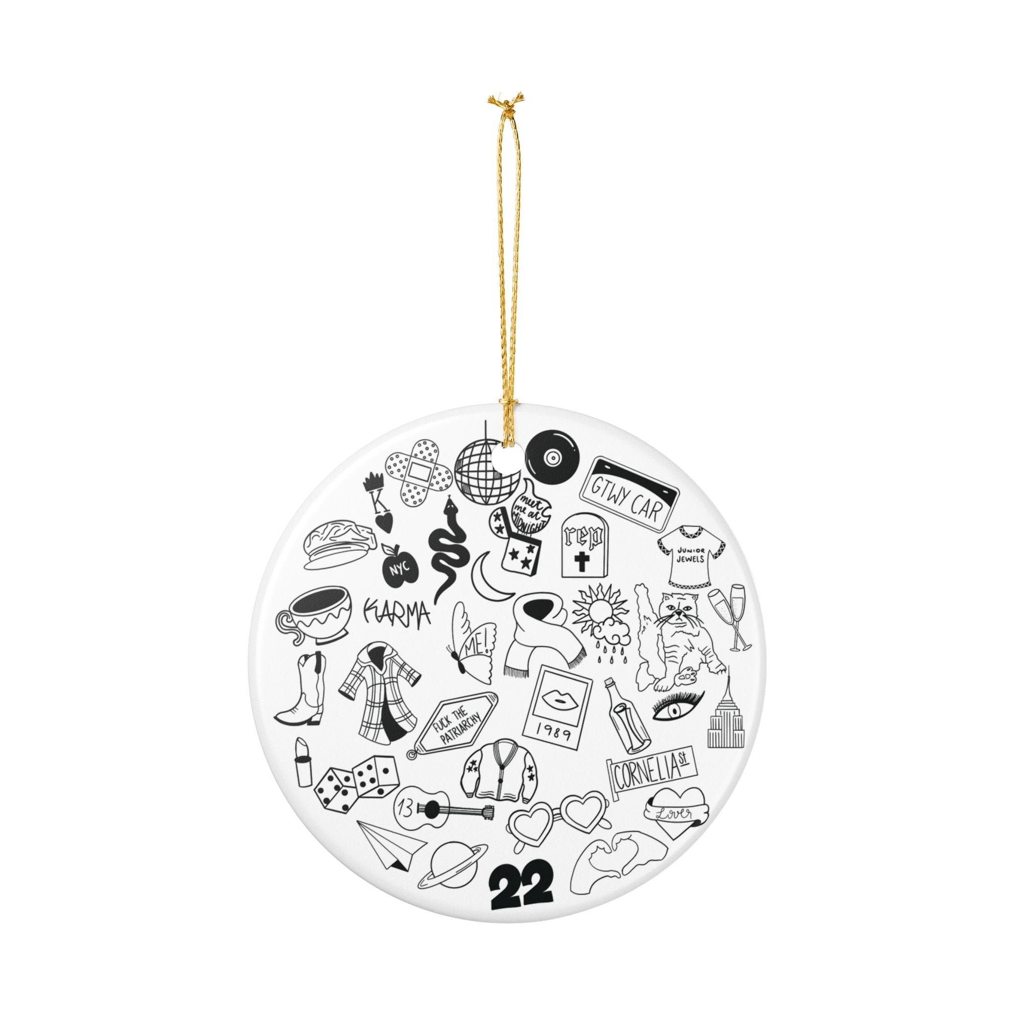 Ceramic Ornament - Music Inspired Doodles - Perfect Gift for Swifties