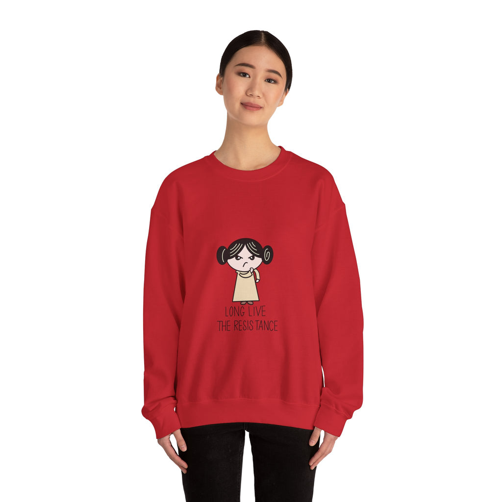 Crewneck Sweatshirt — Cute Cartoon Rebel 'Long Live the Resistance' Graphic
