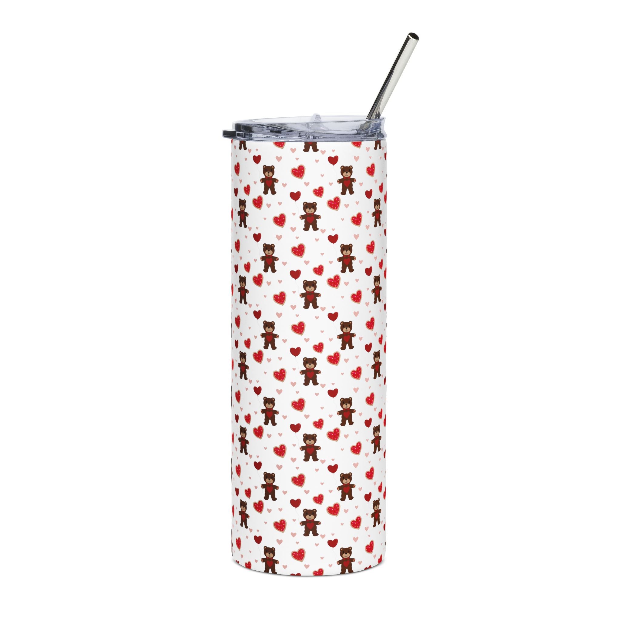 20oz Stainless Tumbler — Cute Teddy Bears & Hearts Pattern | Valentine Drinkware