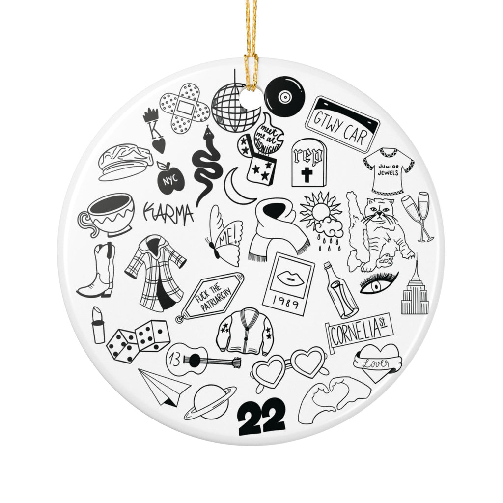 Ceramic Ornament - Music Inspired Doodles - Perfect Gift for Swifties