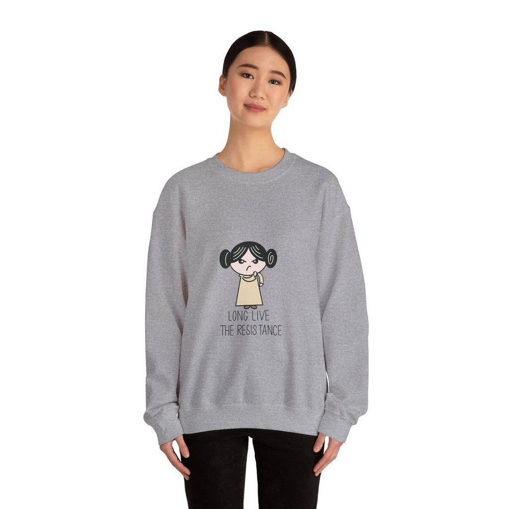 Crewneck Sweatshirt — Cute Cartoon Rebel 'Long Live the Resistance' Graphic