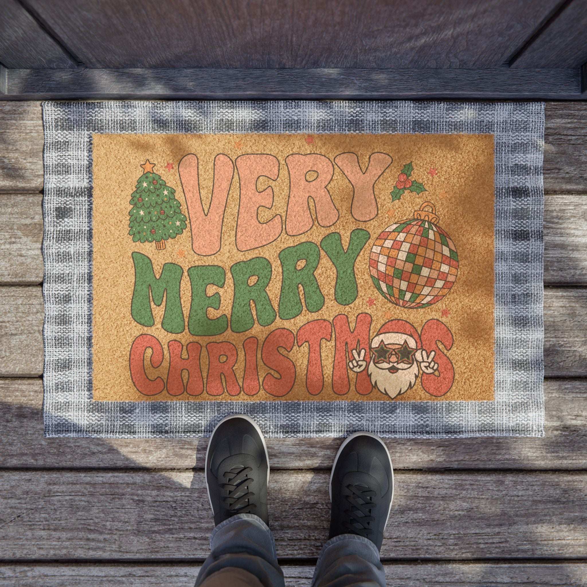 Disco Santa Doormat, Christmas Decor, Home Decor, Seasonal Decor