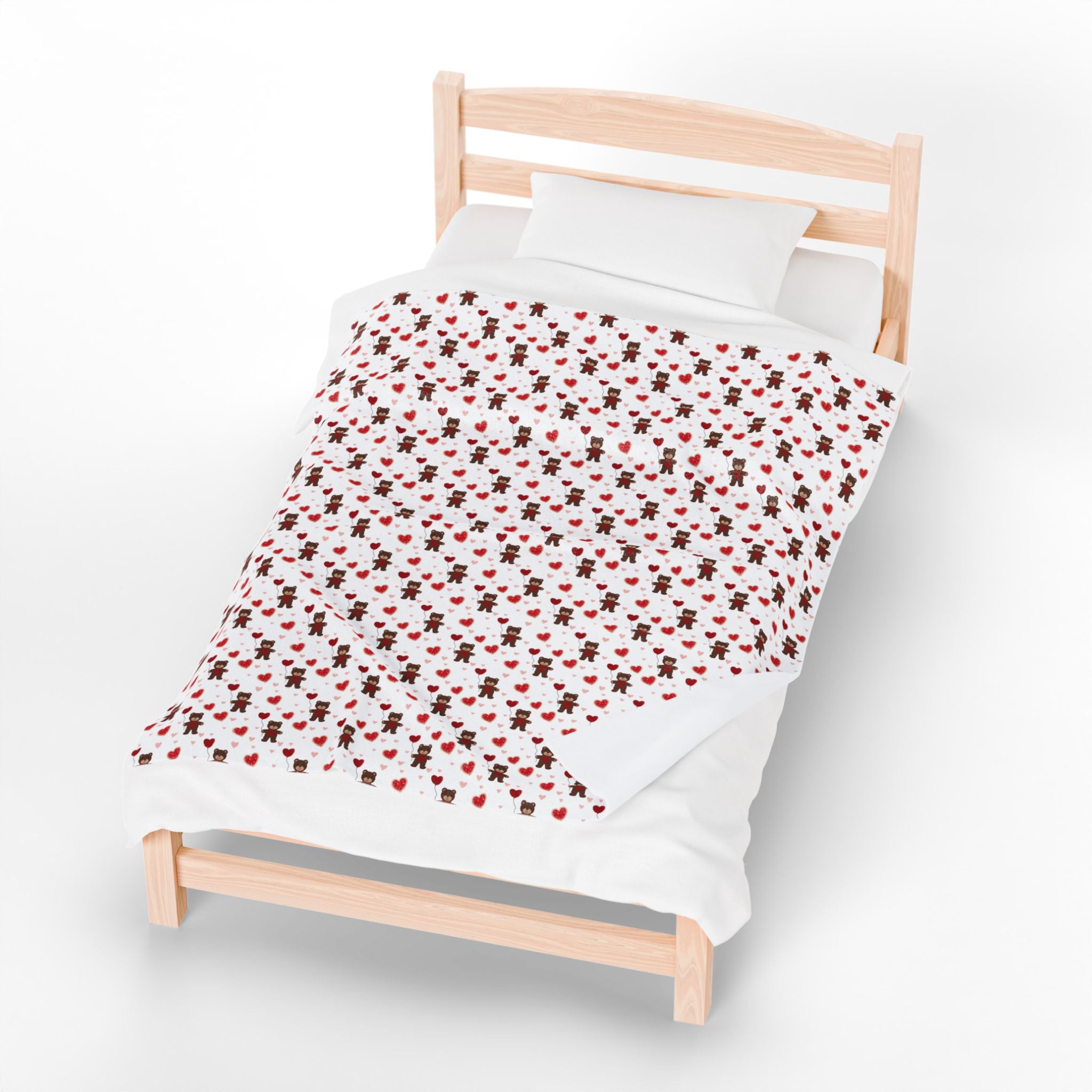 Valentine's Day Velveteen Plush Blanket — Romantic Hand-Drawn Cute Design