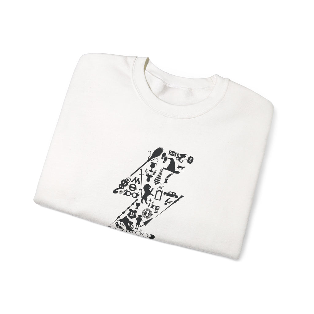 Lightning Bolt Symbol Crewneck Sweatshirt — Black Graphic Lightning Design