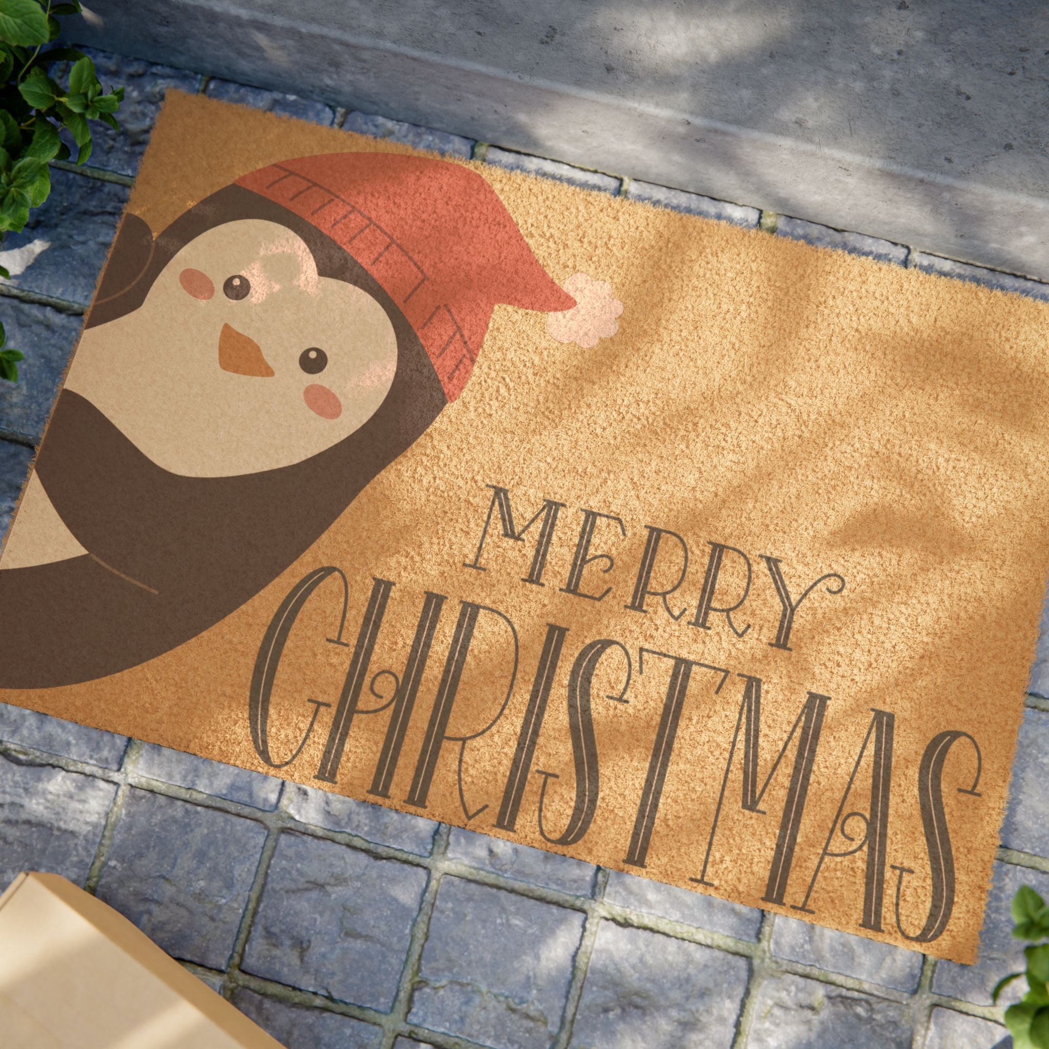 Charming Christmas Doormat, Festive Entryway Decor, Penguin Welcome Mat, Holiday Home Accent, Seasonal Greetings