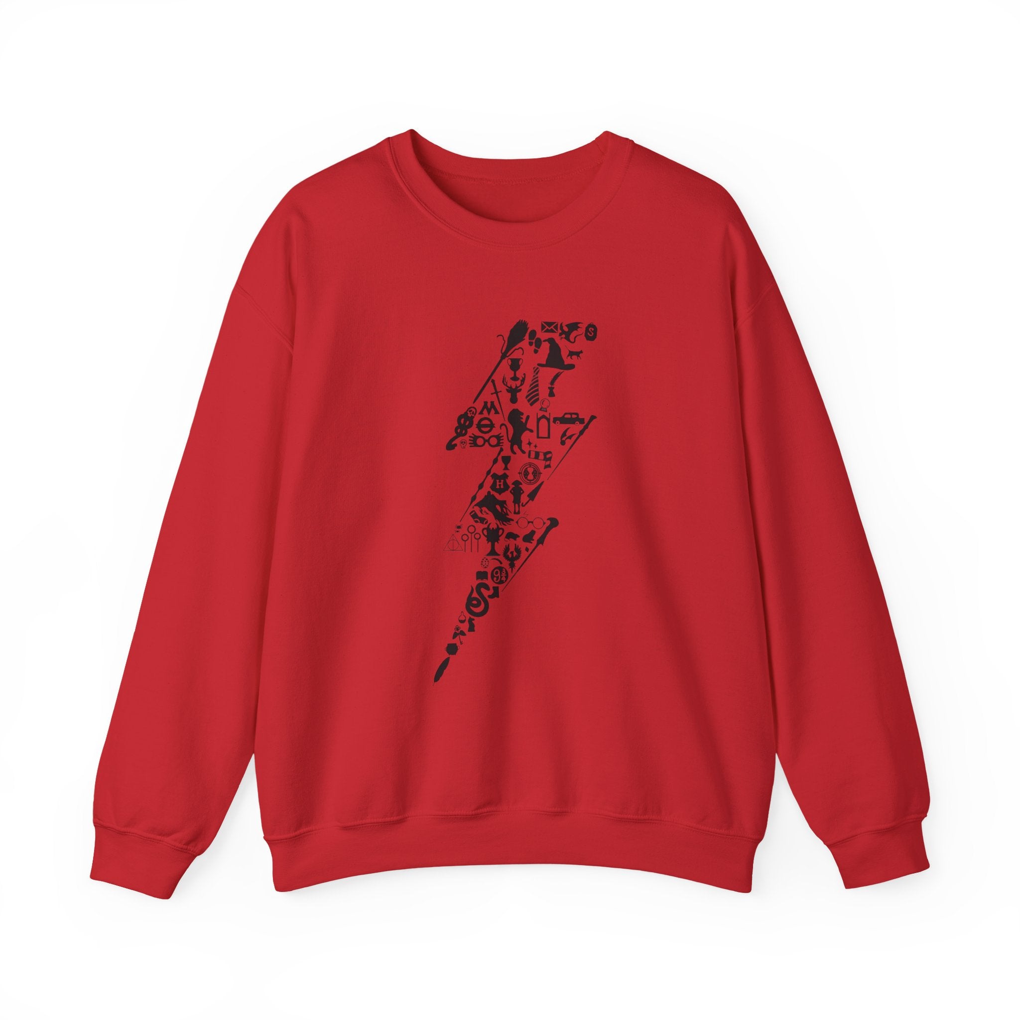 Lightning Bolt Symbol Crewneck Sweatshirt — Black Graphic Lightning Design