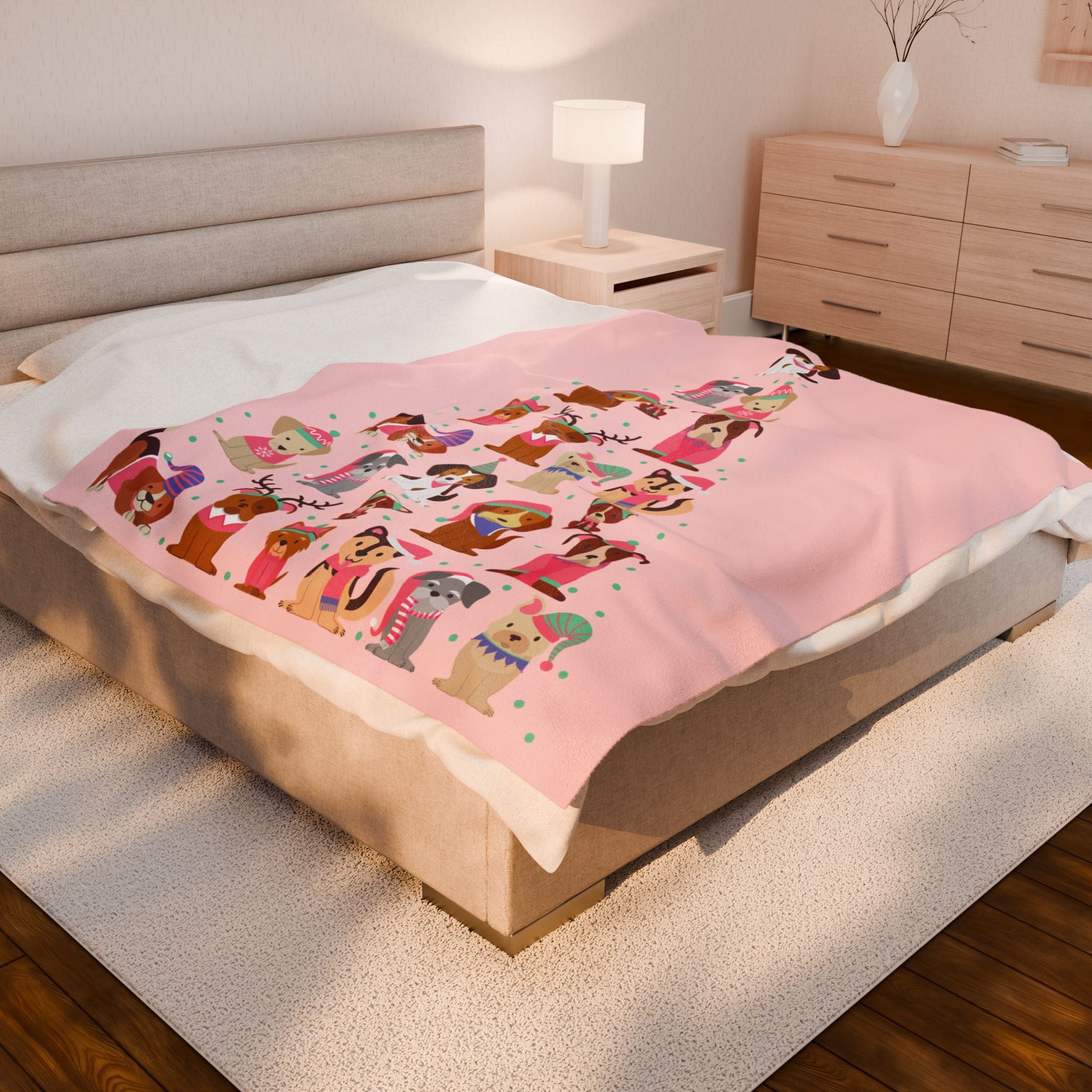 Festive Dog-Themed Velveteen Plush Blanket, Pet Lovers, Dog lovers