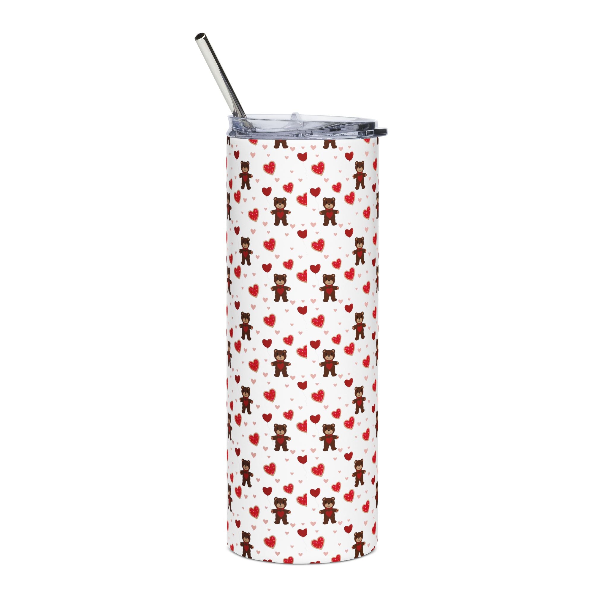 20oz Stainless Tumbler — Cute Teddy Bears & Hearts Pattern | Valentine Drinkware