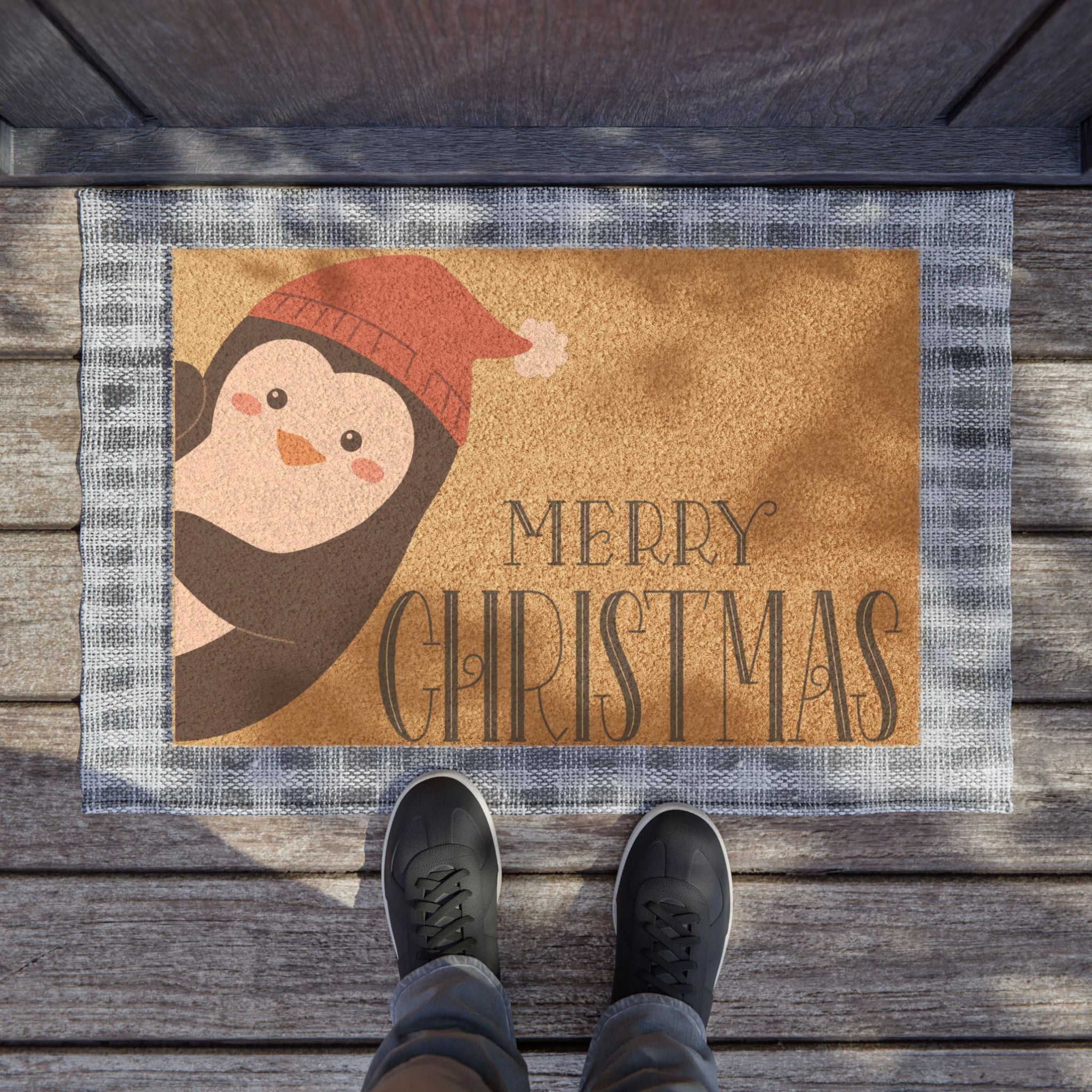 Charming Christmas Doormat, Festive Entryway Decor, Penguin Welcome Mat, Holiday Home Accent, Seasonal Greetings