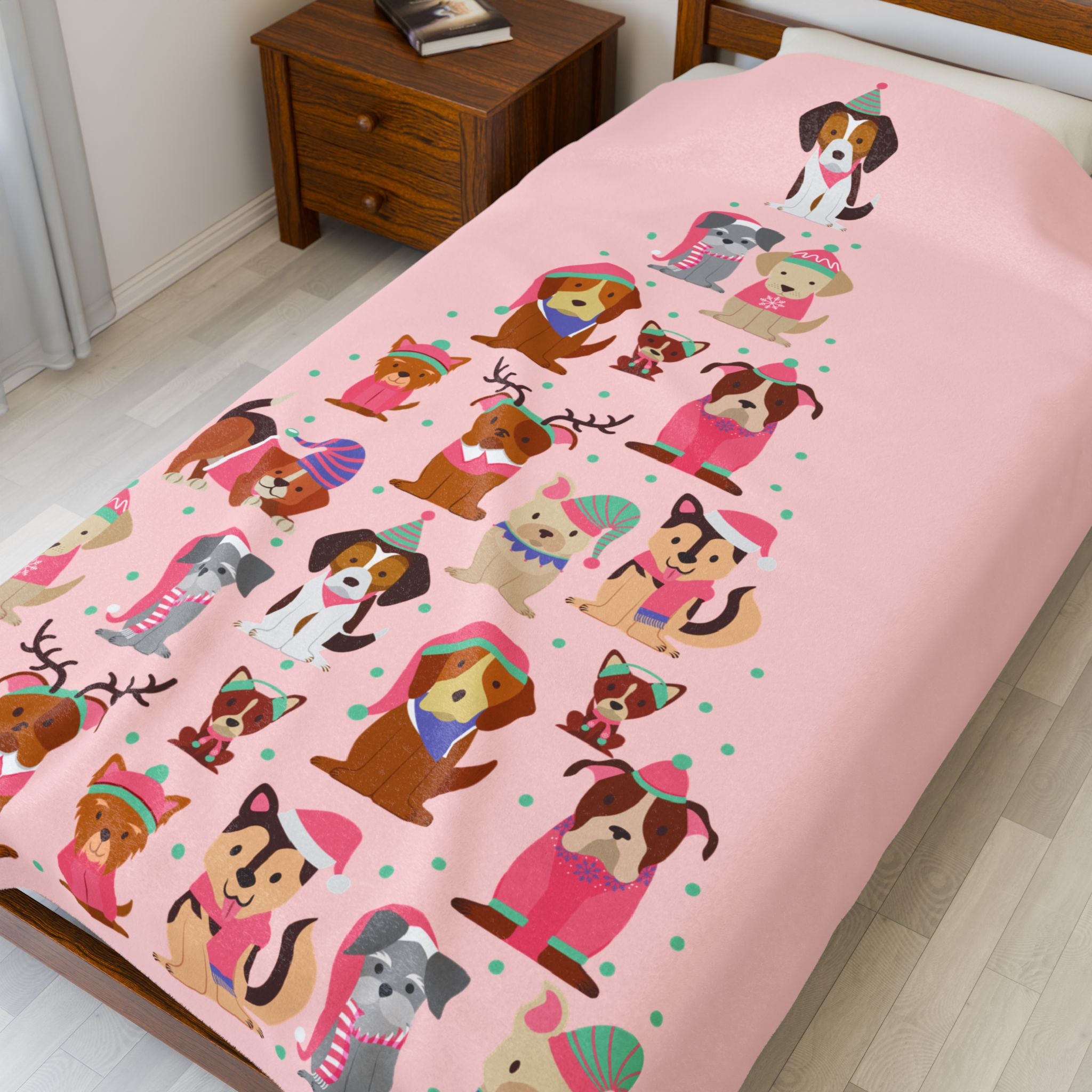 Festive Dog-Themed Velveteen Plush Blanket, Pet Lovers, Dog lovers