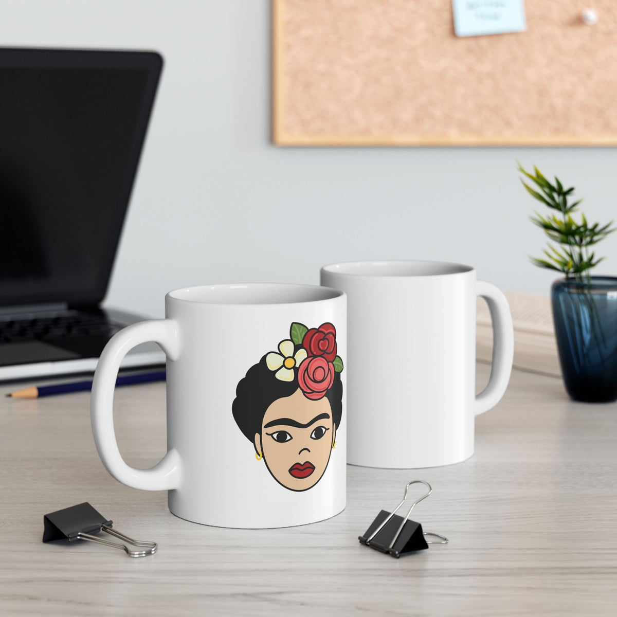 Frida-Inspired Floral Portrait Ceramic Mug (11oz, 15oz)