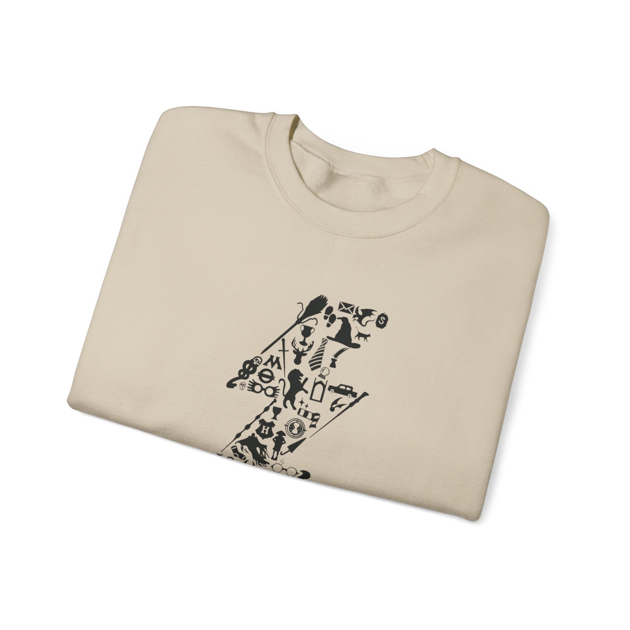 Lightning Bolt Symbol Crewneck Sweatshirt — Black Graphic Lightning Design